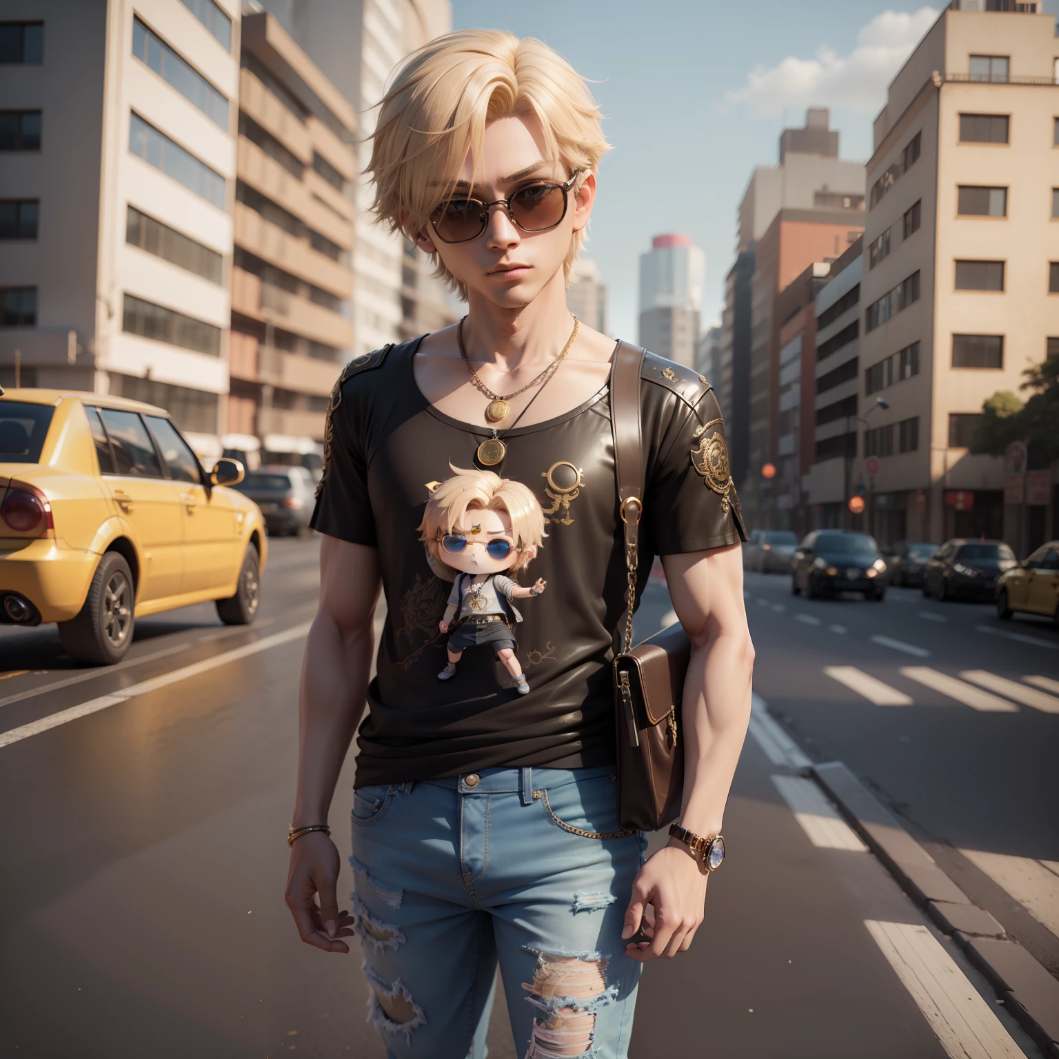 24
(((chibi3d))),a very cute and beautiful male boy solo/ a blond,Ash color,Soft Regent,Dragon embroidered skajans,Doweled damaged jeans,Gold Necklace,Sunglasses with round lenses,intersection,traffic jam