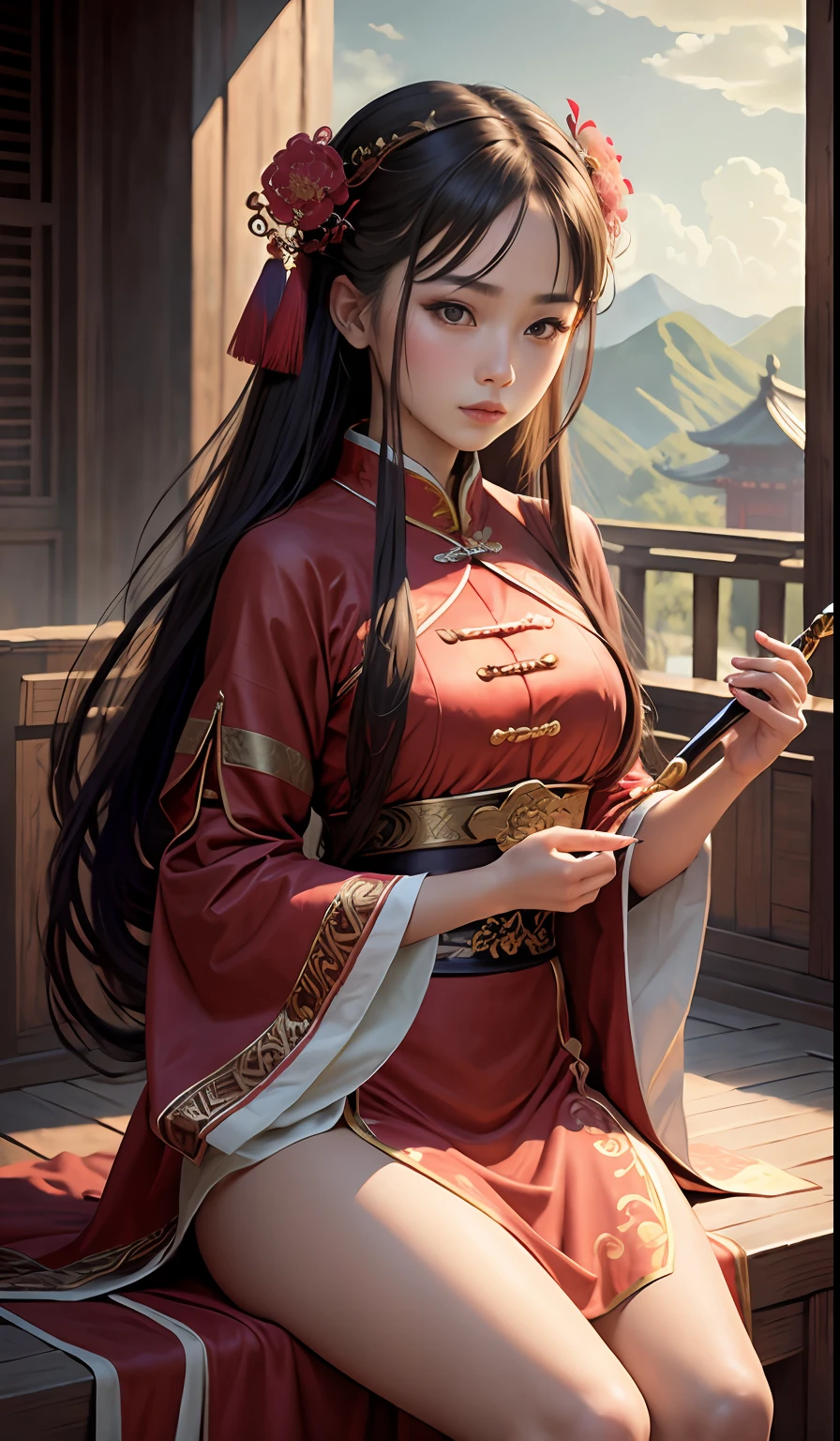 best quality, masterpiece, highres, wuxia 1girl, china dress, super Beautiful face, super beautiful eye, super beautiful hair