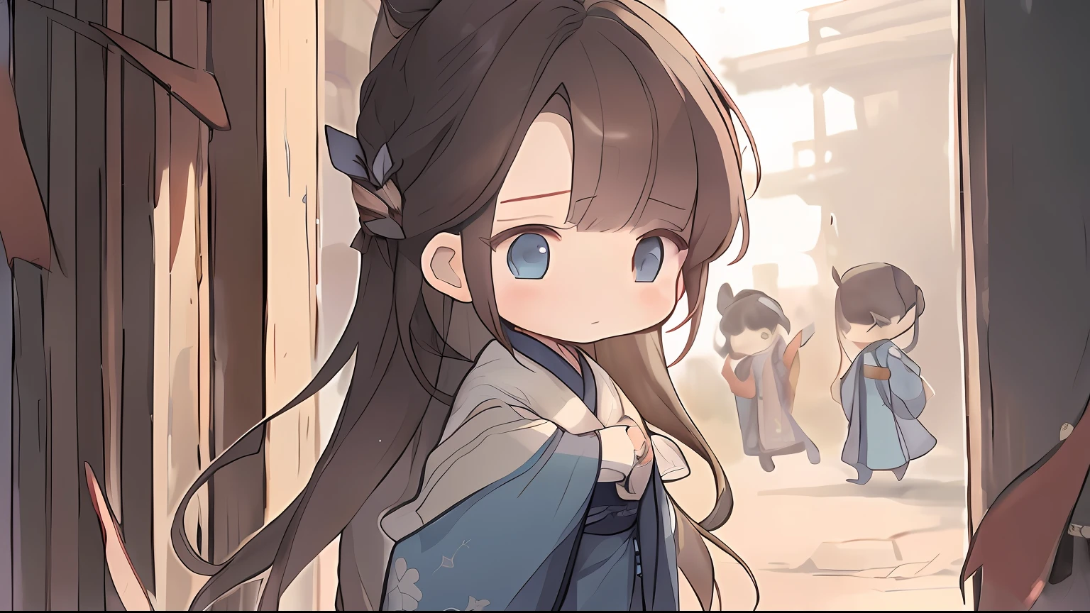 Anime girl in blue kimono standing in the doorway, Guviz, Palace , A girl in Hanfu, Guviz-style artwork, Kawasi, From Arknights, flowing hair and long robes, anime visual of a cute girl, Keqing from Genshin Impact, trending on cgstation, Genshin, from girls frontline, Hanfu