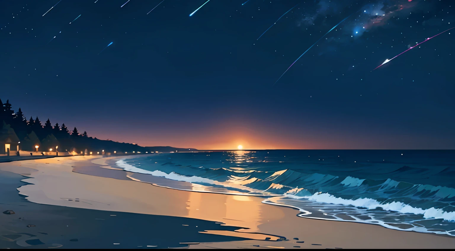 "serene beach at night with a calm and soothing ambiance"