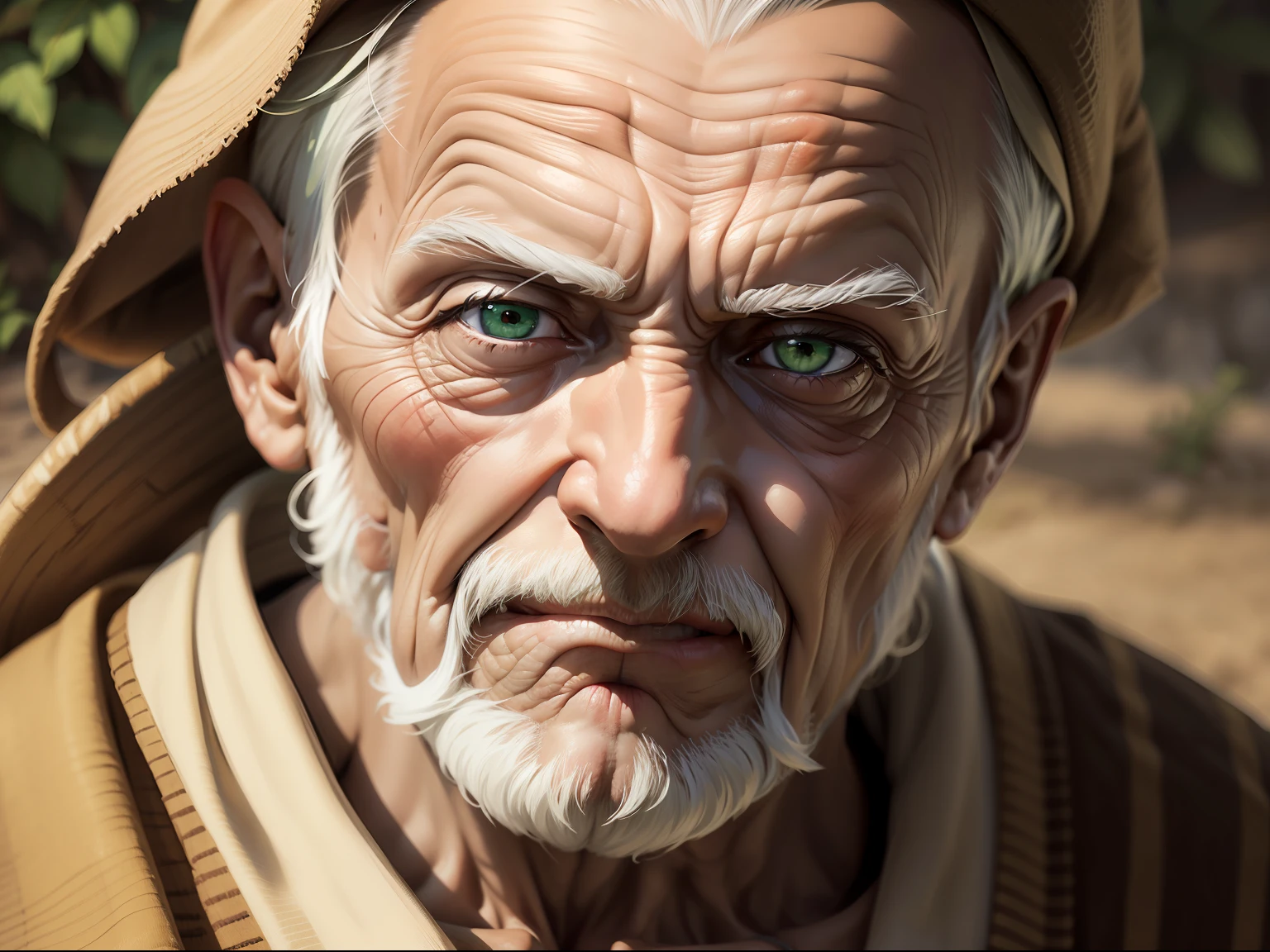 Wise old man, Campones;, Rosto detalhado, olhos verdes