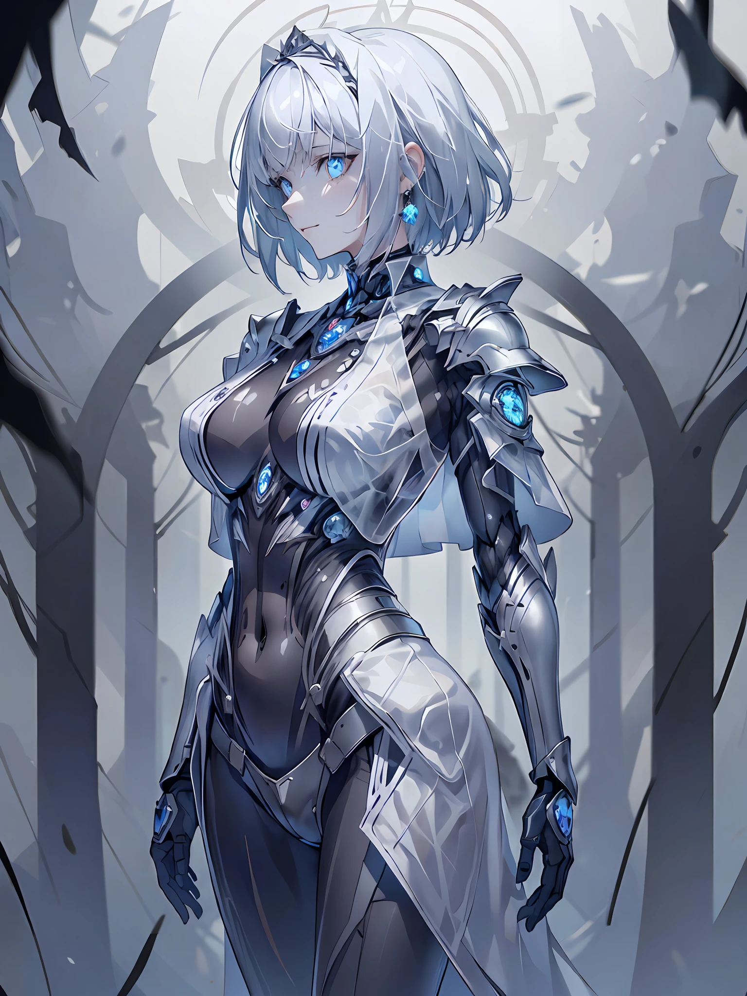 Super fine illustration,((Masterpiece, Best quality)),Extremely detailed eyes and face,The artist has provided more details for anime female characters in armor, 1girll, Dynamic pose, Delicate and shiny tan_skin,Black armor, Solo,Evil smile, Long shiny hair, Shoulder armor, Blue eyes, Large of breast,Evil Warrior,Black cuirass,Black bodysuit, Crotch, Dark, Depth of field,Outdoors,Professional lighting,cinematic shadow,Black Knight ,darkened room,