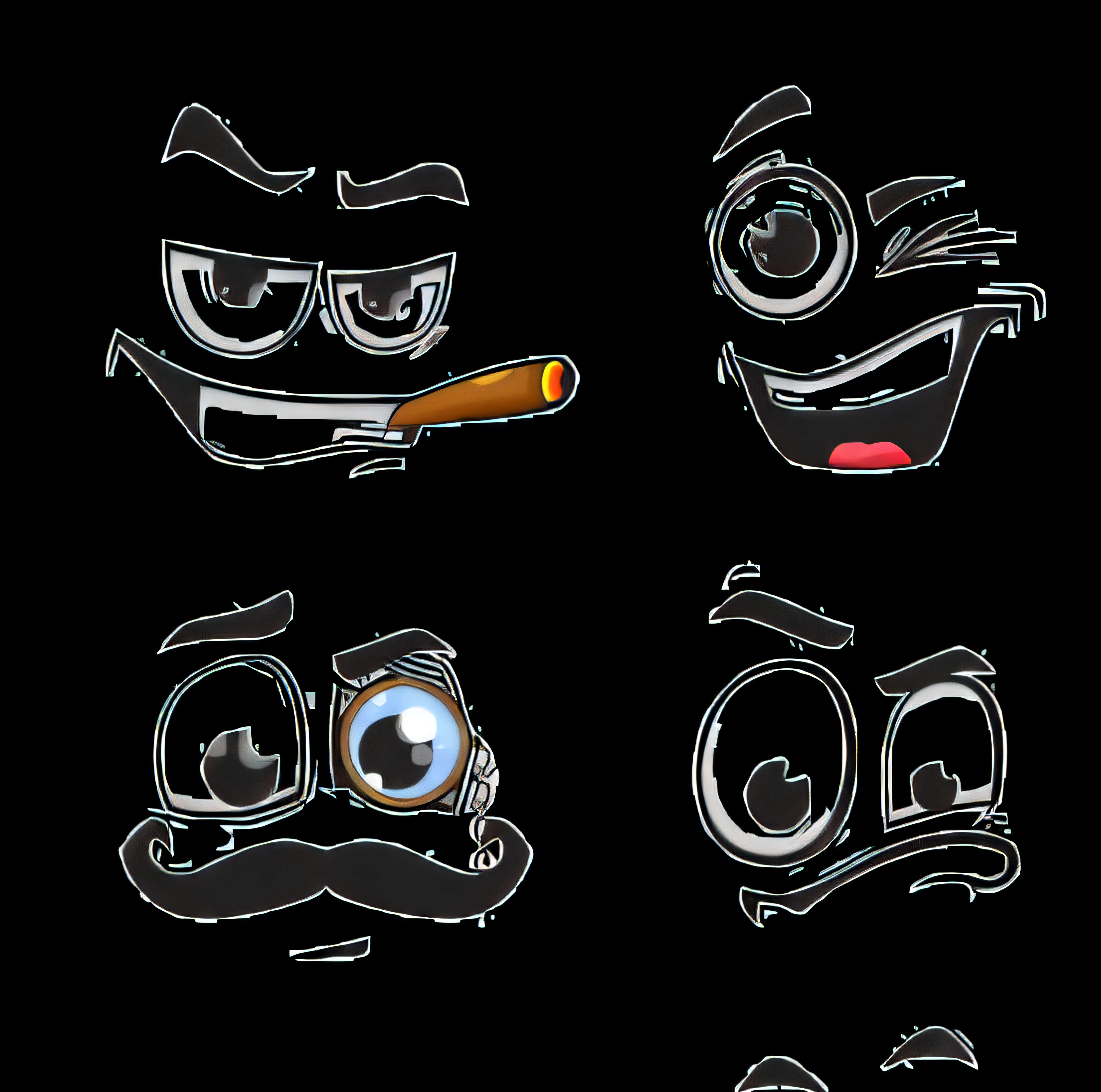 a close up of a bunch of cartoon faces with different expressions, detailed expressive faces, detailed facial expressions, various emotions, facial expressions, micro expressions, face variations, expressions, emotive faces, directions and moods. faces only, corrected faces, angry facial expressions, detailed facial expression, cartoon face, face doodles, faces, realistic facial expression, realistic faces and expressions