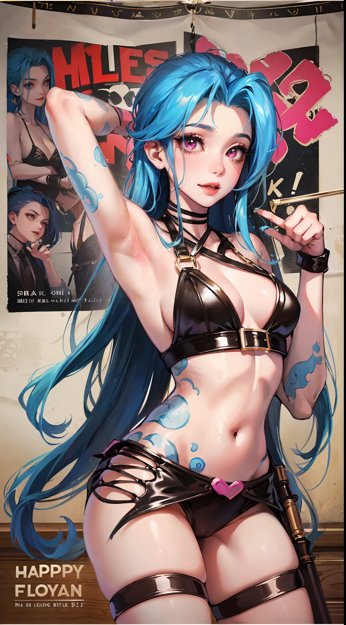 Jinx,Fleshy thighs,Royal sister style,Poster publicity style,Pose,Simetall,C cup,Happy expression