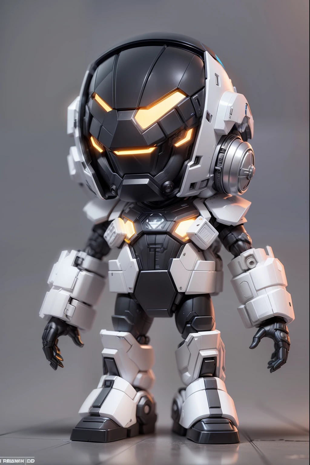 (Blind box toy style:1.2), (Full body shot) , 1 cute fat metal male engineer, Metal mech，Metal opaque helmet, cyber punk perssonage, dreamy glow, Clean, Black draft,white and black style， ( Global illumination, Ray traching, hdr, unreal render,reasonable design, high detal, Masterpiece, Best quality, hyper HD, Cinematic lighting)