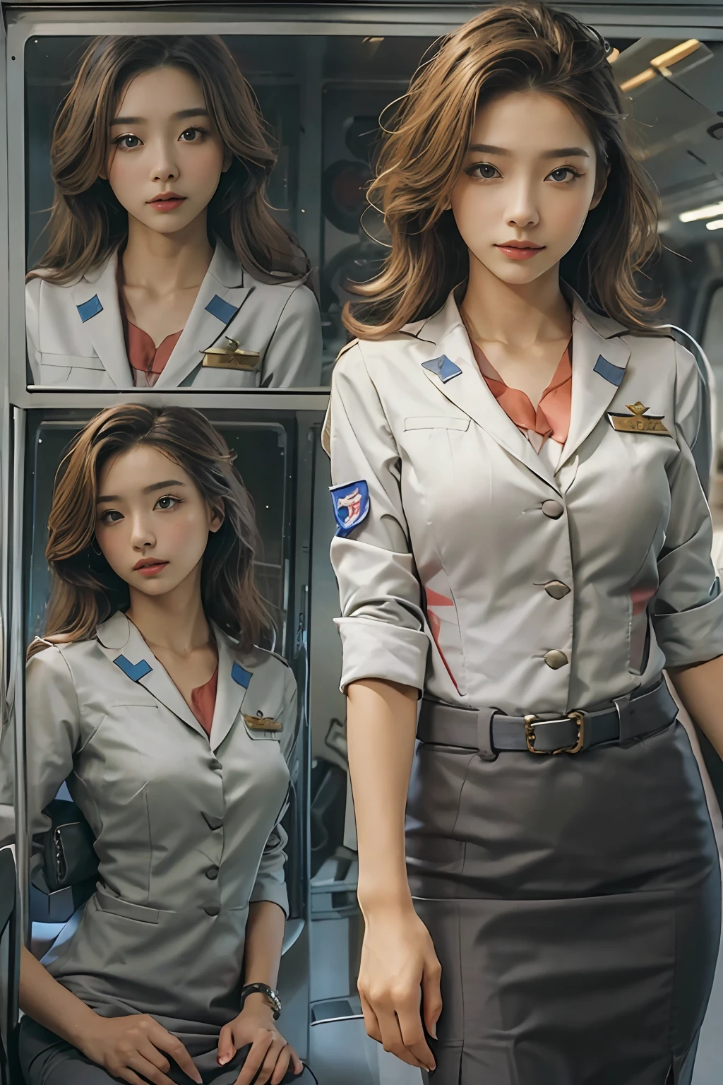 (masterpiece), (best quality), realistic, photorealism, 1girl, beautiful girl, perfect face, perfect body, sexy, stewardess, stand, posing