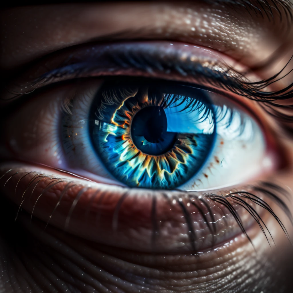 (Professional photo:1.3) de (Realistic look:1.3) PerfectEyes,Close-up of the eye of a person with a blue iris