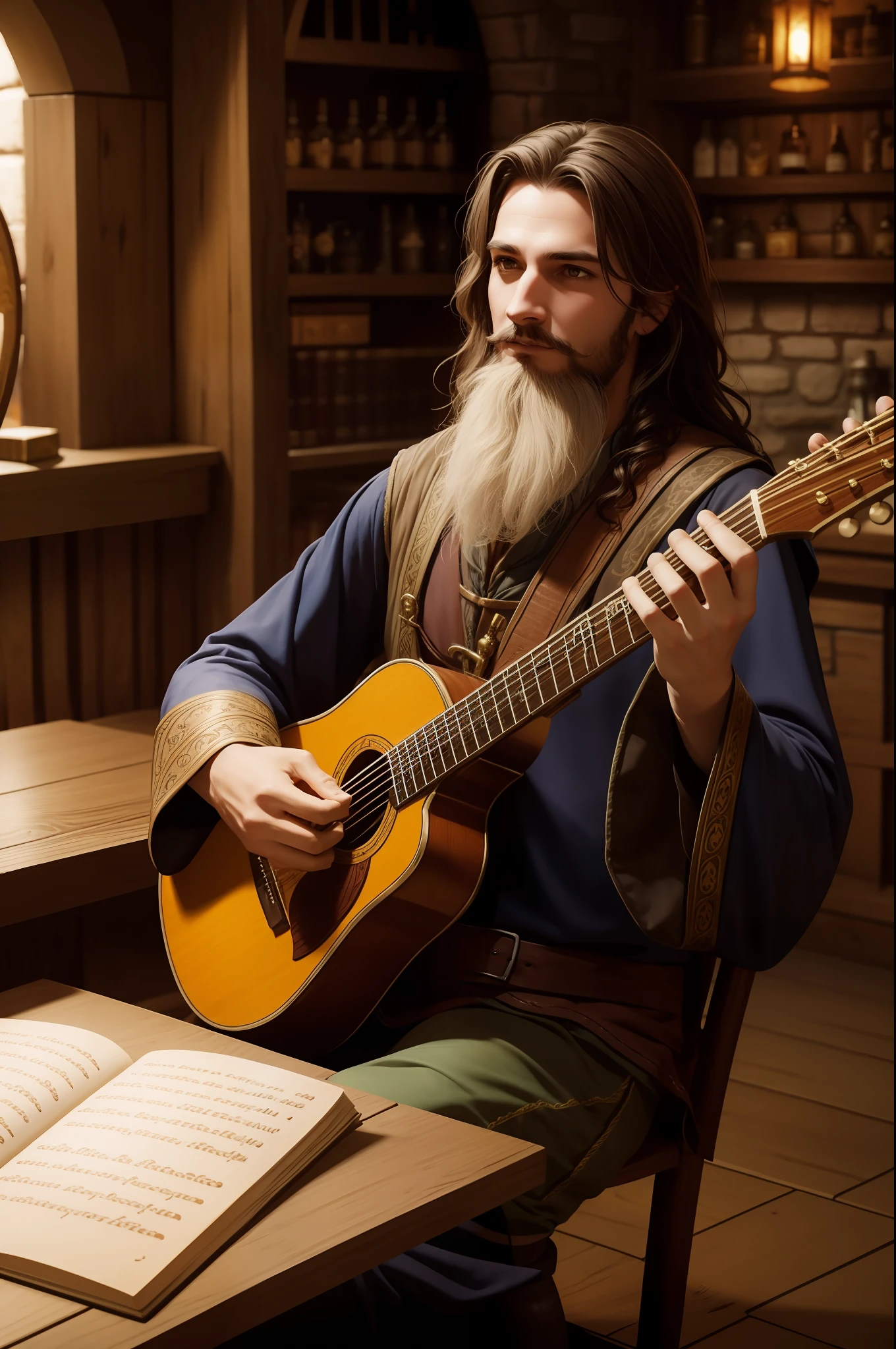 bard in tavern, rpg character, high fantasy medieval style
