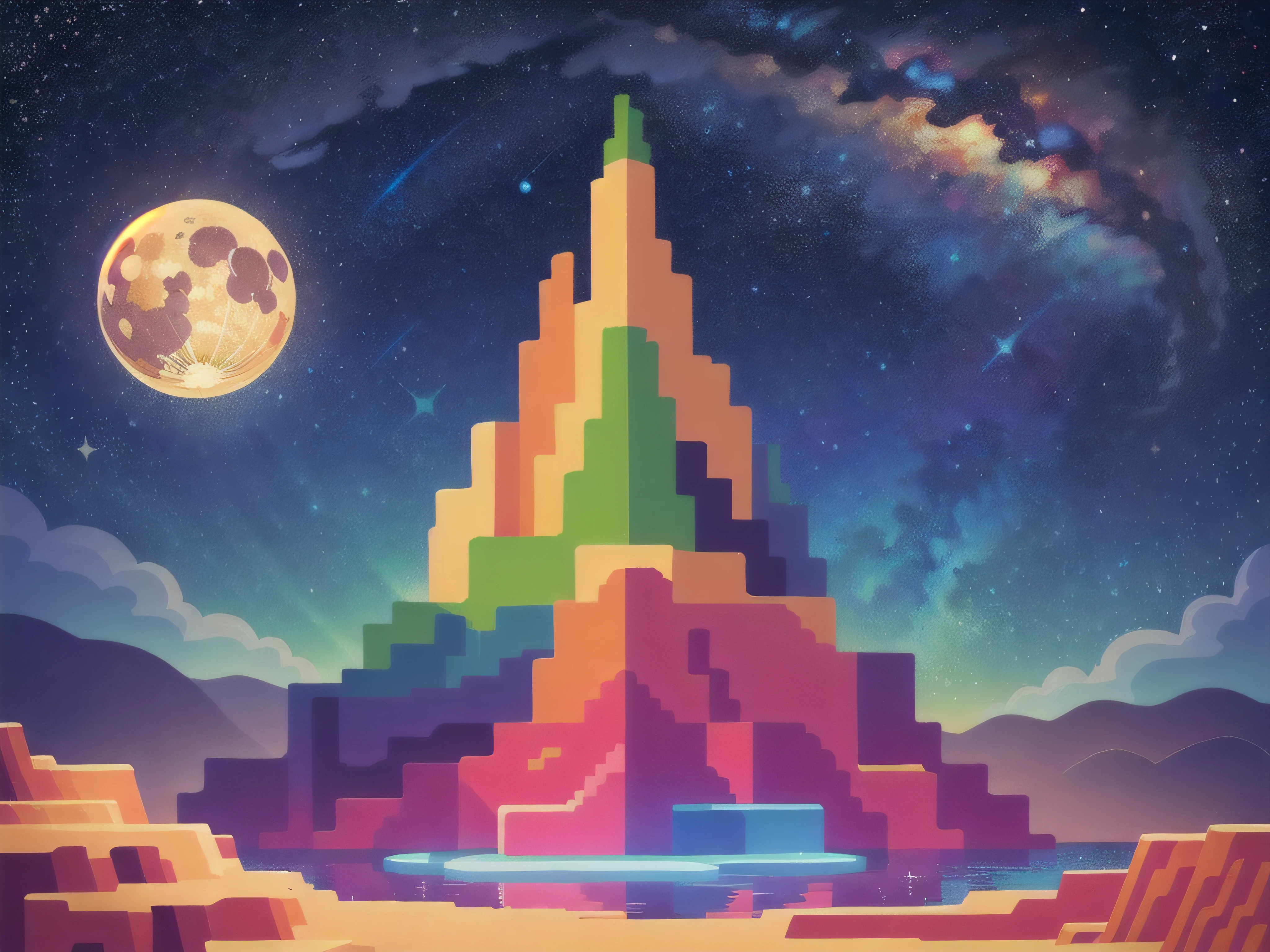 Crie outra cena mais envolvente, Cena com diversos personagens abseados em Jogos consagrados. Mandatory: Mario Bros, Minecraft e Sonic, imagem para publicidade, (fonte de luz quente: 1.2), (PiriLampo: 1.2), luzes, roxo e laranja, detalhes intrincados, volumetric lighting BREAK (master part: 1.2), (extremely high quality), 4k, Super delicado, (Dynamic configuration: 1.4), Detalhes altamente detalhados e coloridos (rainbow color: 1.2), (Sparkling lighting, Atmospheric Illumination), sonhador, magia, (super detalhe), (Starry sky background), (Membros Stout), (Noite de Lua), (Ultra Claro), (best quality),