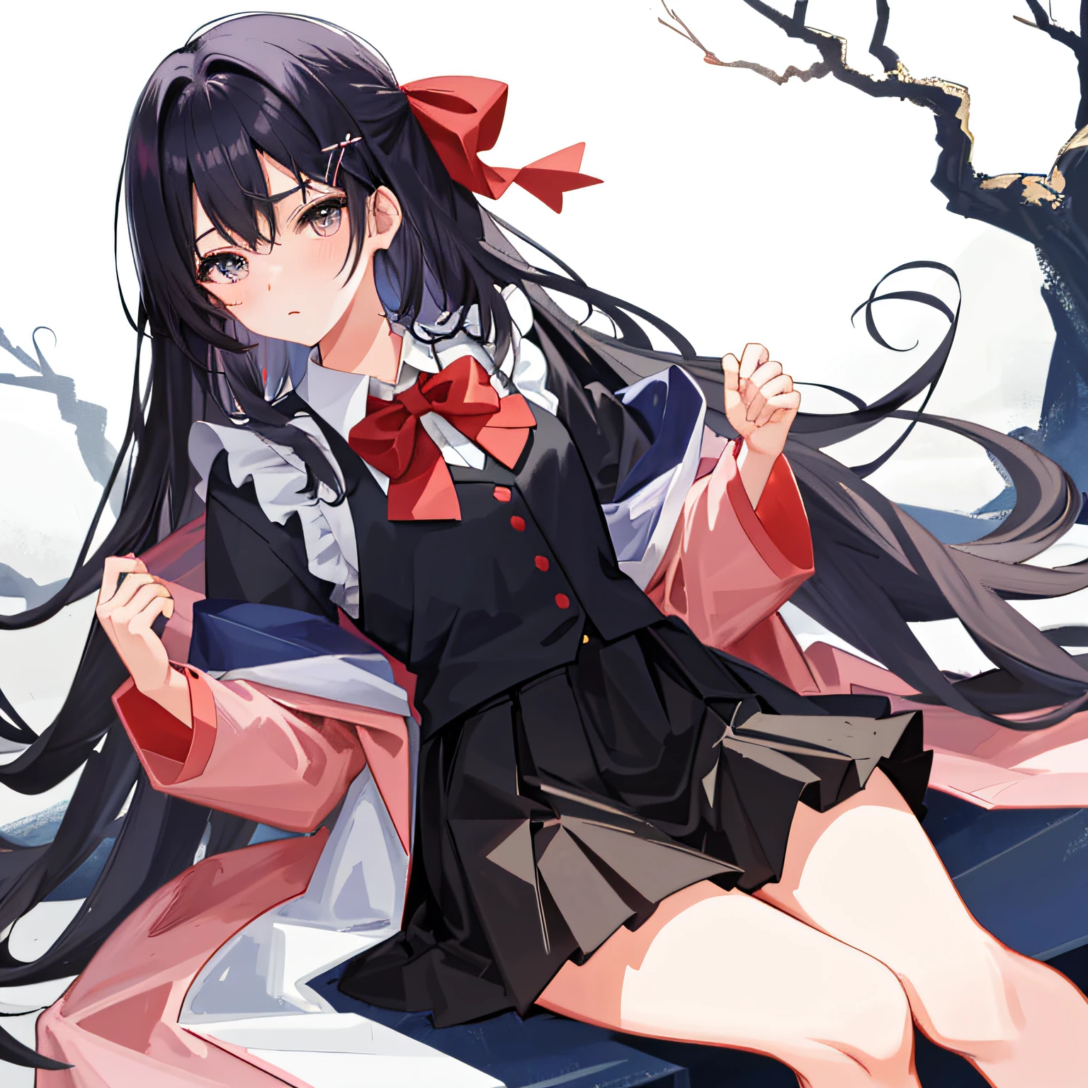 Tsundere、quadratic element、Small 、with short black hair、Bright eyes、Small round face、upturned eyebrows、Fair and smooth skin。 Sweet、Lolityle、Puffy skirt、Lace、Bow knot、The color is bright、Cute style、In pink、blue colors、red colour、lace legwear、tigh-high boots、Cute accessories、Bow hairpins、neck chain、bangle、school ground、Anime Carnival。Falling streamers and debris,a sense of atmosphere。absurderes, A high resolution, Ultra detailed, elegant flourishes, and a sense of craftsmanship and skill,。Anime girl in maid costume sitting on a branch, Beautiful anime girl, seductive anime girls, cute anime waifu in a nice dress, pretty anime girl, attractive anime girls, Cute anime girl, beautiful and seductive anime woman, (Anime girl), Anime girl, Kawasi, Guweiz in Pixiv ArtStation, Extremely detailed Artgerm