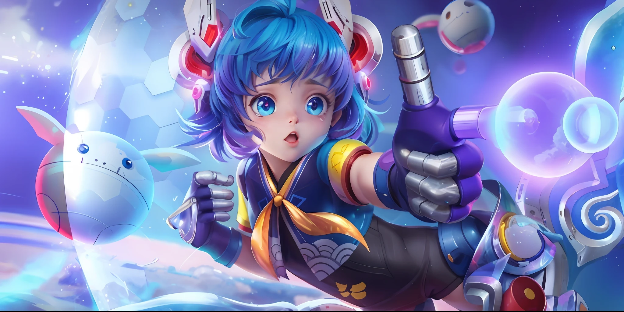 a close up of a person holding a gun in a space, portrait anime space cadet girl, splash arte anime , Estilo anime 4K, inspirado em Leng Mei, hero 2 d fanart artsation, Anime estilizado, portrait knights of zodiac girl, arte digital estilo anime, anime em estilo fantasia, Anime estilo 3D, anime manga robot!! menime