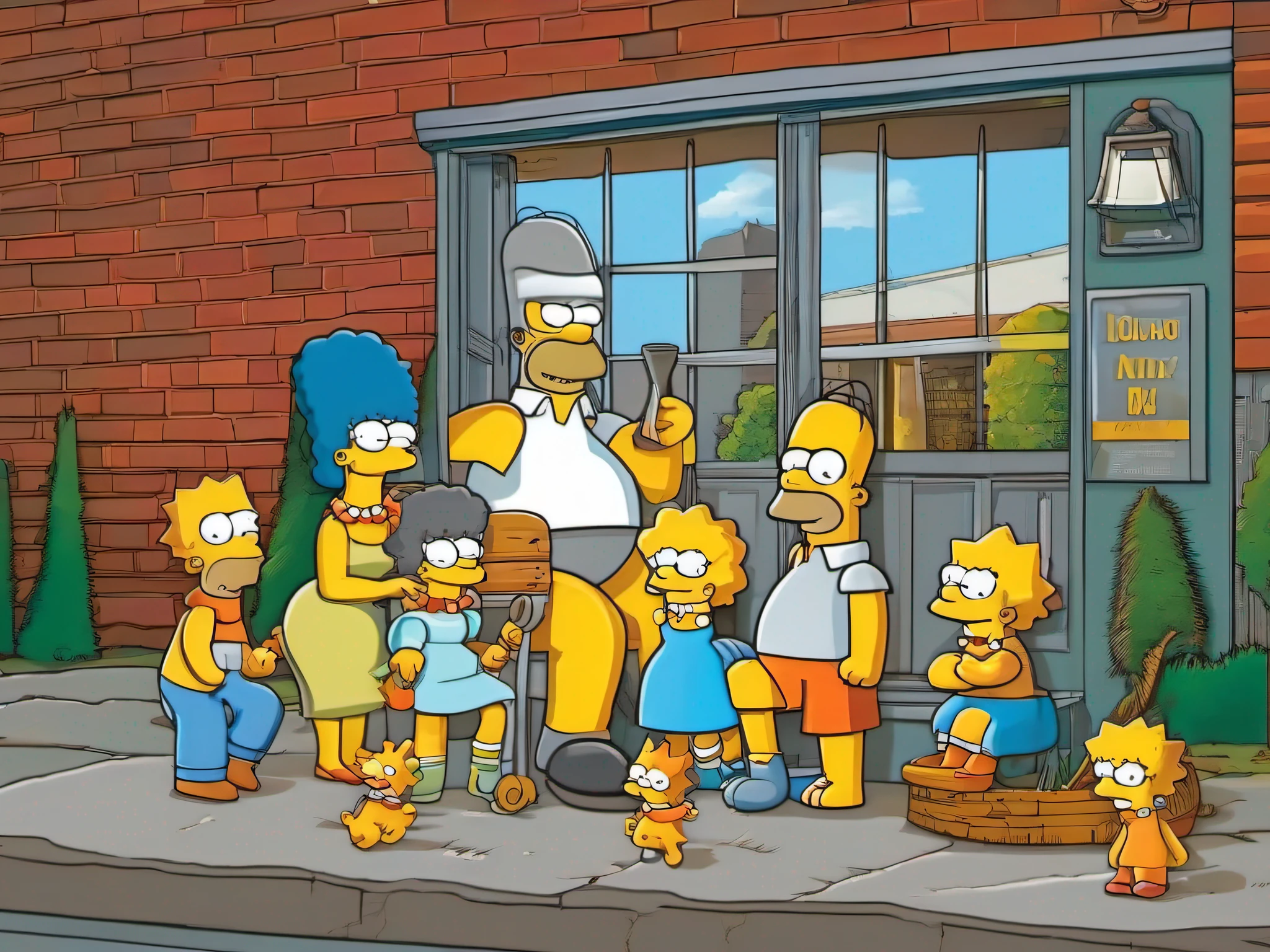 (( black and white.  )) The Simpsons is an American animated sitcom created by Matt Groening for the Fox Broadcasting Company.The series is a satirical depiction of American life, epitomized by the Simpson family, which consists of Homer, Marge, Bart, Lisa, and Maggie. Set in the fictional town of Springfield, it caricatures society, Western culture, television, and the human condition.The family was conceived by Groening shortly before a solicitation for a series of animated shorts with producer James L. Brooks. He created a dysfunctional family and named the characters after his own family members, substituting Bart for his own name; he thought Simpson