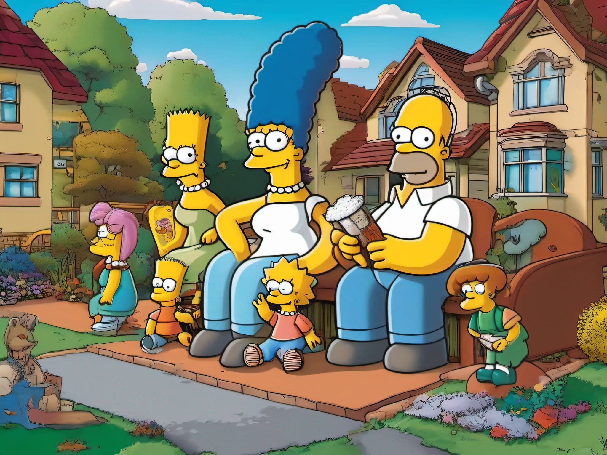 (( black and white.  )) The Simpsons is an American animated sitcom created by Matt Groening for the Fox Broadcasting Company.The series is a satirical depiction of American life, epitomized by the Simpson family, which consists of Homer, Marge, Bart, Lisa, and Maggie. Set in the fictional town of Springfield, it caricatures society, Western culture, television, and the human condition.The family was conceived by Groening shortly before a solicitation for a series of animated shorts with producer James L. Brooks. He created a dysfunctional family and named the characters after his own family members, substituting Bart for his own name; he thought Simpson