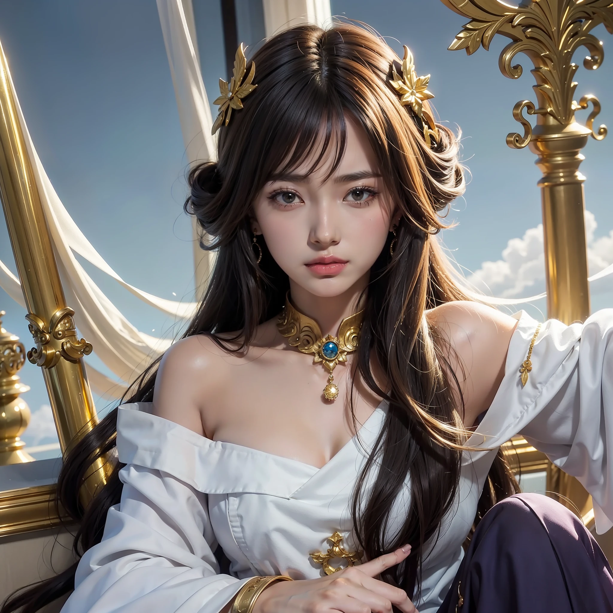 deusa Atena,sceptre,Greeks,Sanctuary,Saint Seiya,Gold holy clothes,12 zodiac signs,Gorgeous Hair in Long Purple, Yarn weaving,White gauze dress Masami Kaita, yayoi kasuma, Shinkai sincerely, Ultra photo realsisim, still from tv anime, Wallpapers, Heroine 8, New Xiangcheng, Anime moe art style, saori, anime still frame