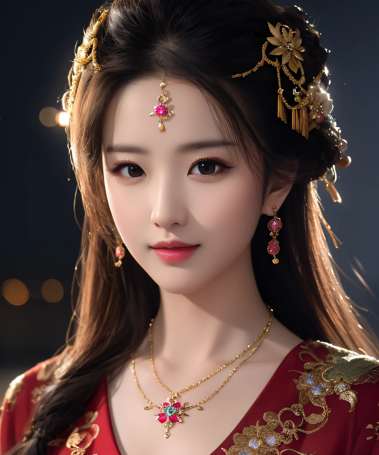 best quality, masterpiece, highres, 1girl,china dress,hair ornament,necklace, jewelry,Beautiful face,upon_body, tyndall effect,photorealistic, dark studio, rim lighting, two tone lighting,(high detailed skin:1.2), 8k uhd, dslr, soft lighting, high quality, volumetric lighting, candid, Photograph, high resolution, 4k, 8k, Bokeh,