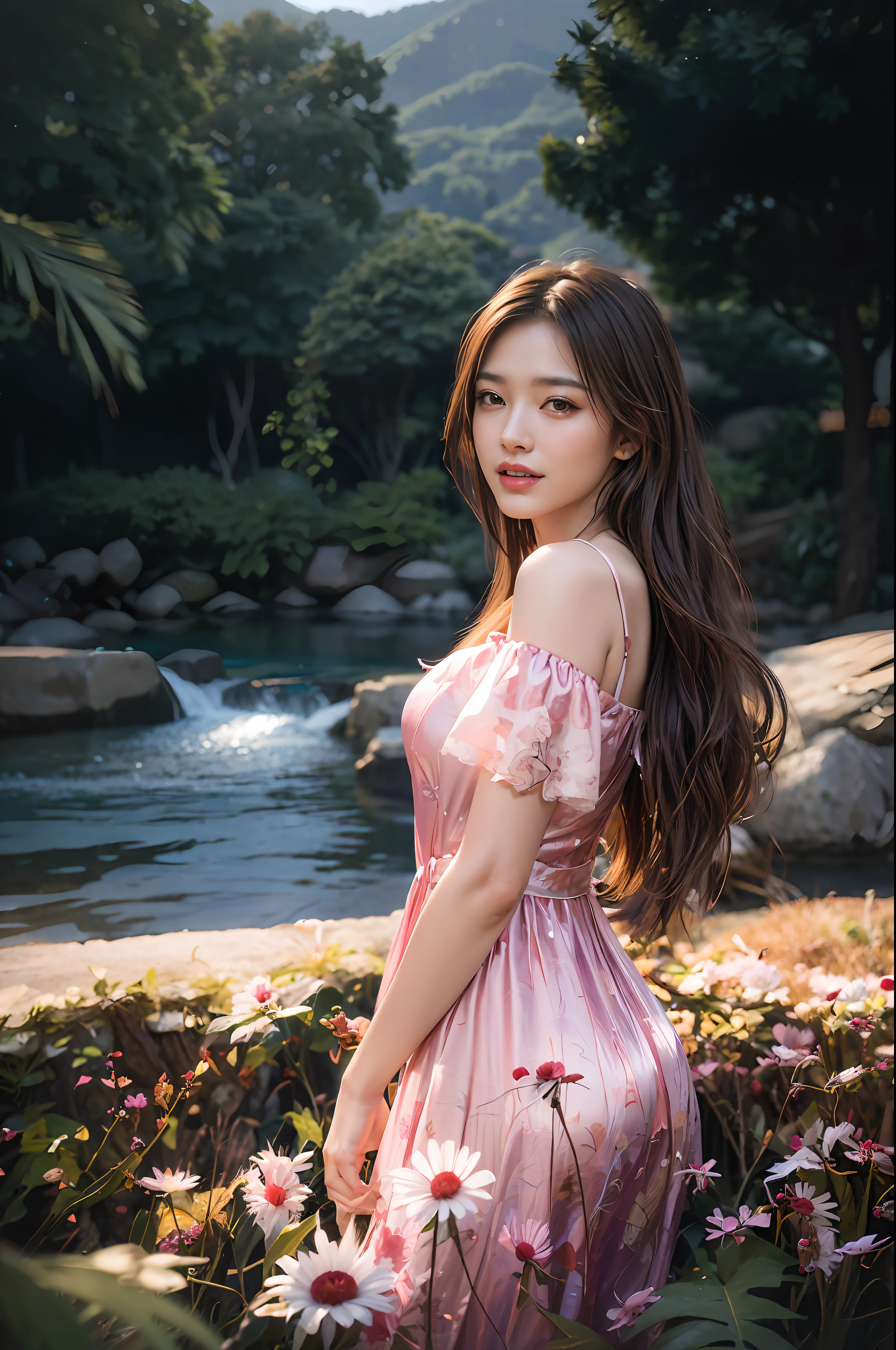 Woman with large breasts, long hair realistic, Japanese Idol, vivid image, masterpiece, (best quality: 1.2), ultra-detailed, realistic, high definition, high quality, cinematic light, ray tracing, ultra high res, UHD, (photorealistic: 1.5), Feather fabric sexy nightwear, intricate details, detailed texture, finely detailed, high quality shadow