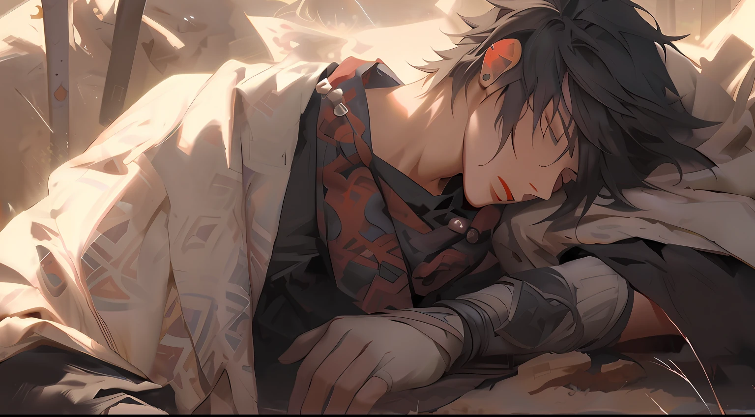 anime big breast, A man with a scarf on his head, Guviz-style artwork, Guviz, Kawasi, Guweiz in Pixiv ArtStation, Guweiz on ArtStation Pixiv, guweiz masterpiece, Keqing from Genshin Impact, trending on artstation pixiv, handsome guy in demon killer art