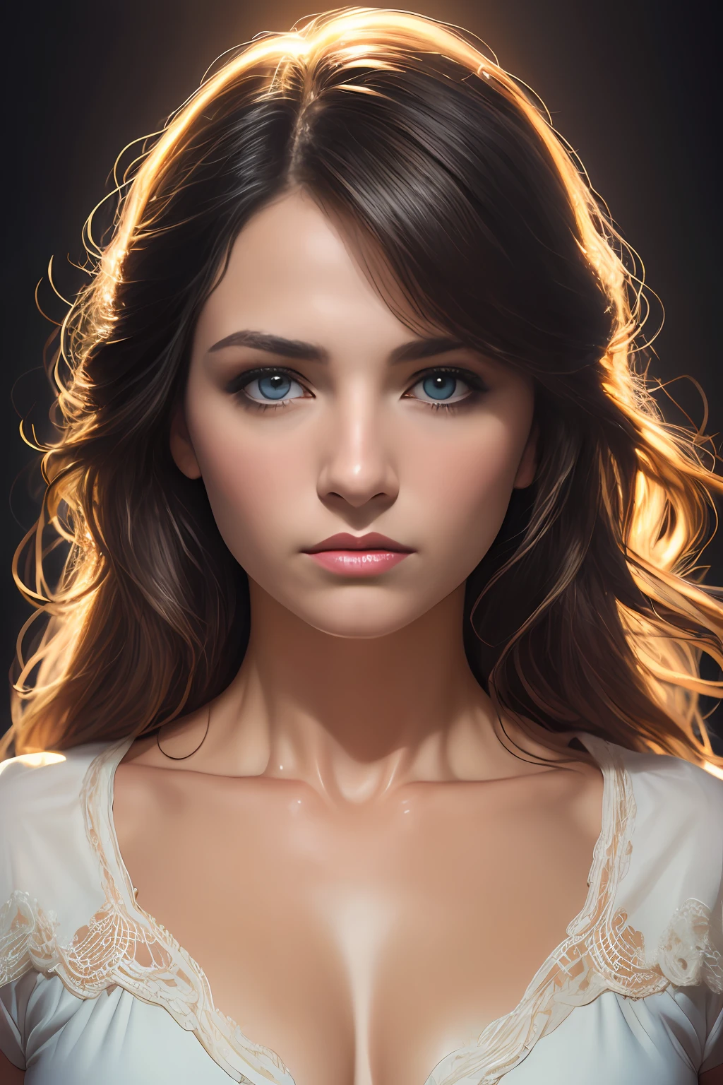 Hyperrealist portrait of female by david hockney and alphonse mucha,fantasy art, photo realistic, dynamic lighting, artstation, poster, volumetric lighting, very detailed faces, 4 k, award winning,, 1girl, in the dark, deep shadow, low key,cowboy shot,(official clothing:1.4) ,long hair,white hair,blue eyes