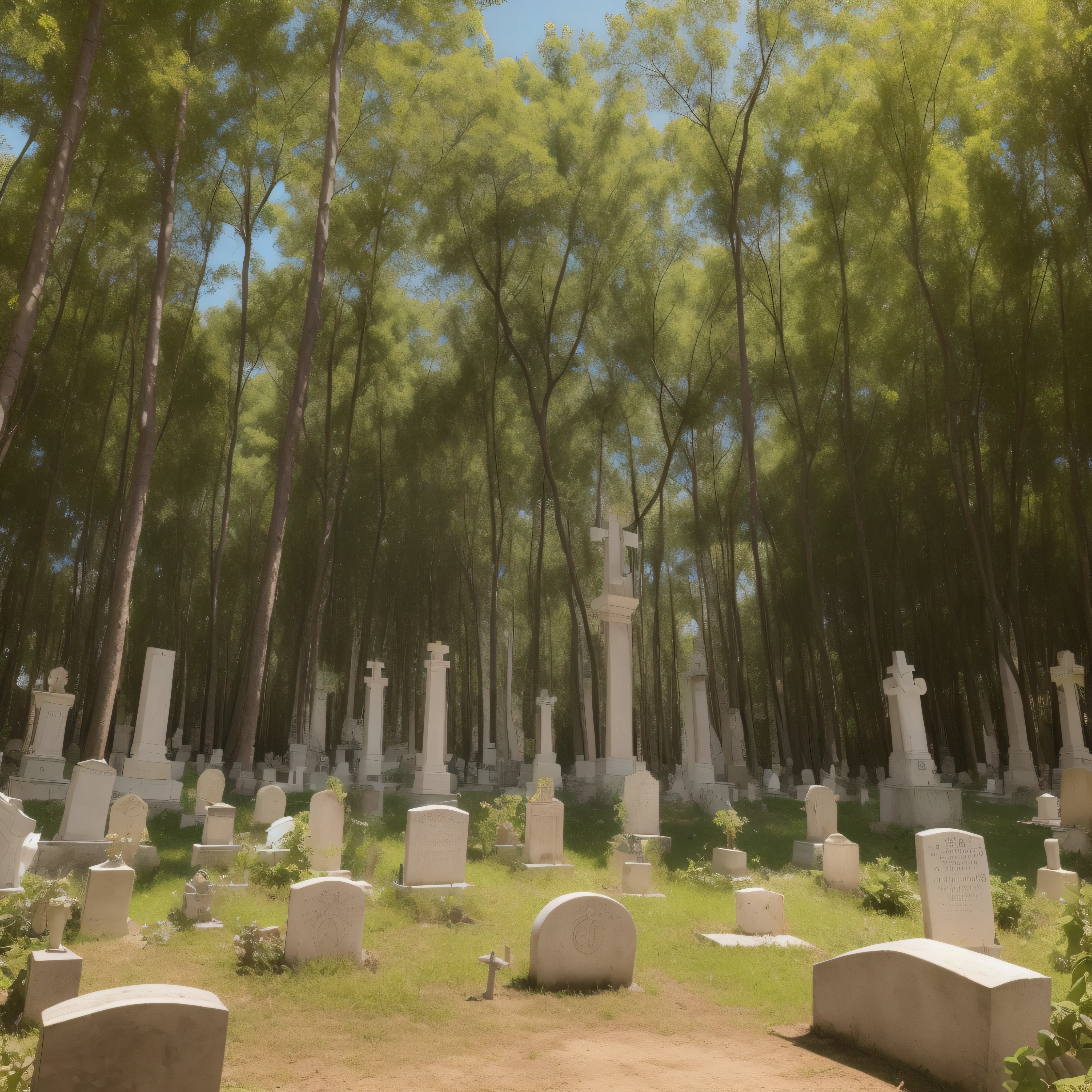 (extremadamente detallado, obra maestra, La mejor calidad), paisaje de bosque. cementerio antiguo. en el cielo hay un agujero profundo, Casa quemada. skulls on the floor. cubierto de plantas, sucio. Oggre hidden among the trees. Daytime Lighting.