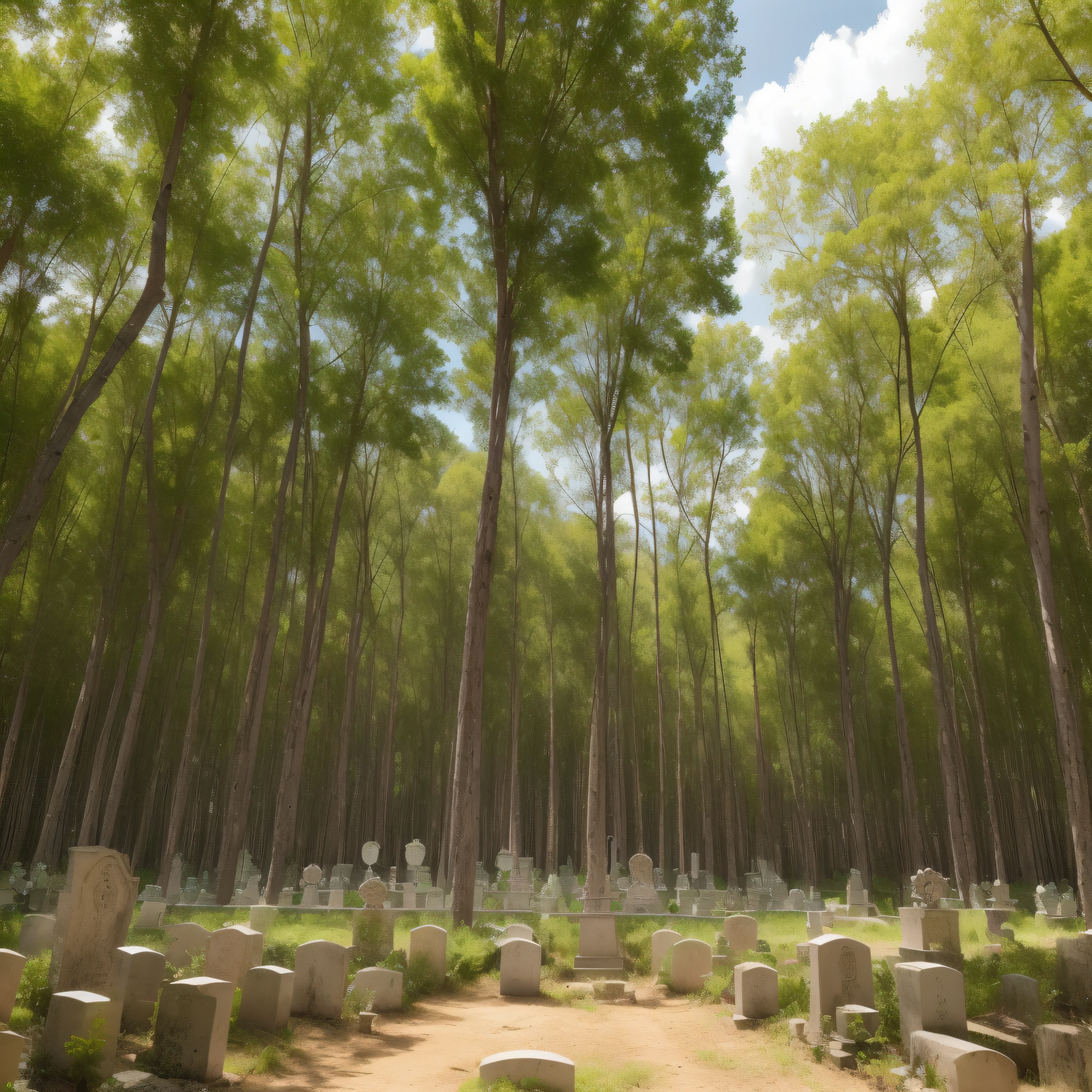 (extremadamente detallado, obra maestra, La mejor calidad), paisaje de bosque. cementerio antiguo. en el cielo hay un agujero profundo, Casa quemada. skulls on the floor. cubierto de plantas, sucio. Oggre hidden among the trees. Daytime Lighting.