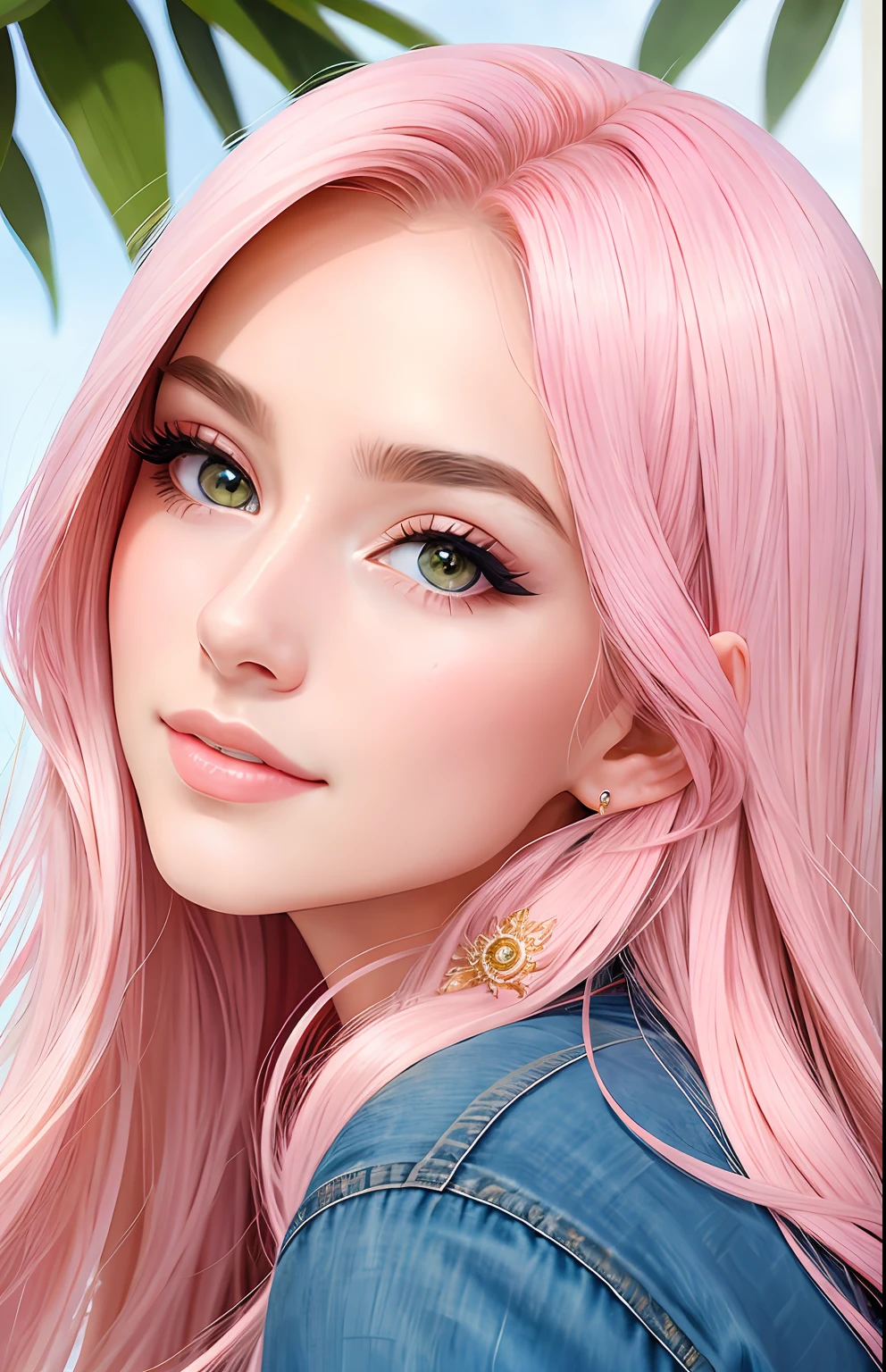 animesque、portraitures、One Person２０age、Pretty Woman、Moisturized eyes、Casual clothing、a picture、oval jaw、beautiful countenance、The hair、Pink eyes with a beautiful shine、LDS Art