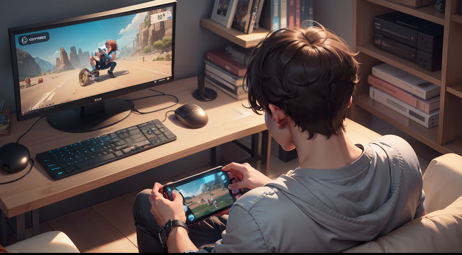 HOMEN - cabelo preto. Man sitting on a couch using a cell phone, olhando para o telefone dele, Mobile Game, brincando, adolescente, playing video games, gen z, menino adolescente, adolescente do sexo masculino, he is holding a smartphone, looking distracted, jogador, video - game, mobile game style, jogos, Ponto de encontro para adolescentes, jogando jogos de computador, Video game, concentrating