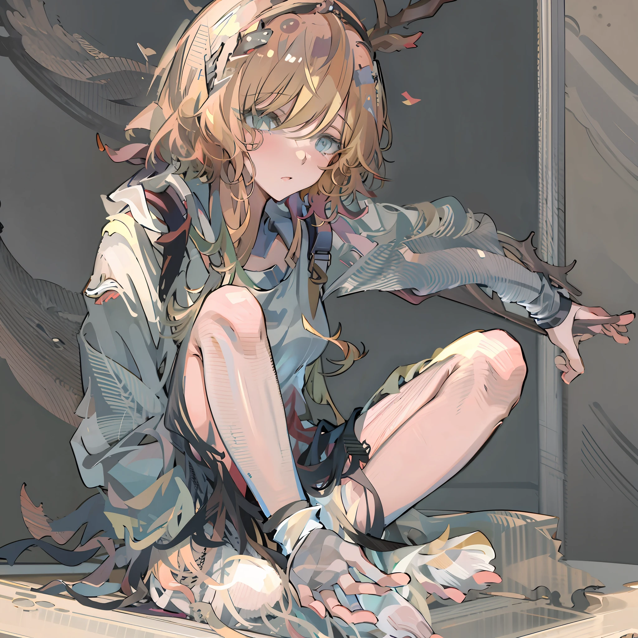 Anime girl sitting on the ground,There is a halo on the top of the head,Line sketch,clean anime outlines,anime sketch,Anime moe art style,Line sketch,flat anime style shading,sketchy artstyle,anime shading,thick line art,sketched,Casual pose,thick lineart,clean and meticulous anime style,linear art,with index finger,Line art。