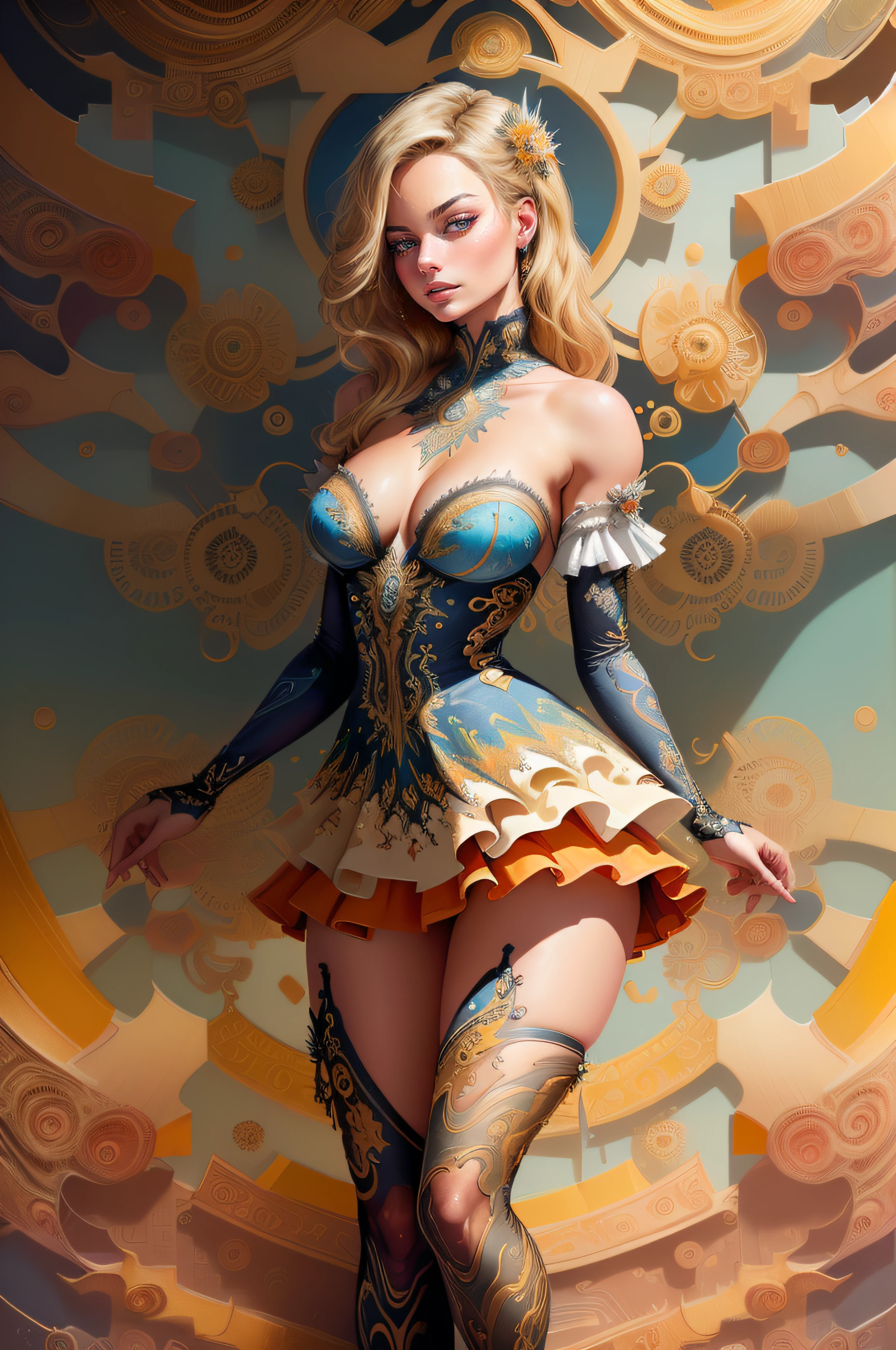 (masterpiece, top quality, best quality, official art, beautiful and aesthetic:1.2), (1girl Margot Elise Robbie), extreme detailed,(fractal art:1.3),colorful,highest detailed