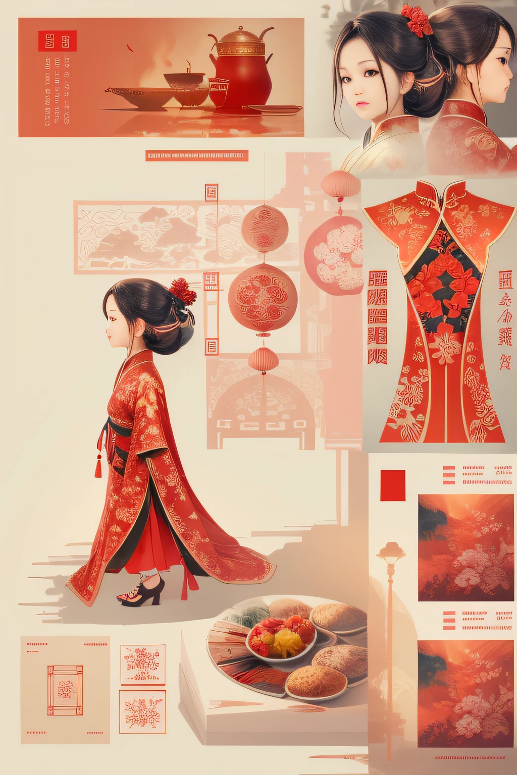 （China - chic Chinese girl，anatomy correct，Oriental elements），（China - funky illustration：1.5，Vector painting：1.5），（Chinese colors，senior color matching，gradient backgrounds，white backgrounid），（The is very detailed，Reasonable design，Clear lines，High- sharpness，best qualtiy，tmasterpiece，offcial art，movie light effect，4K）