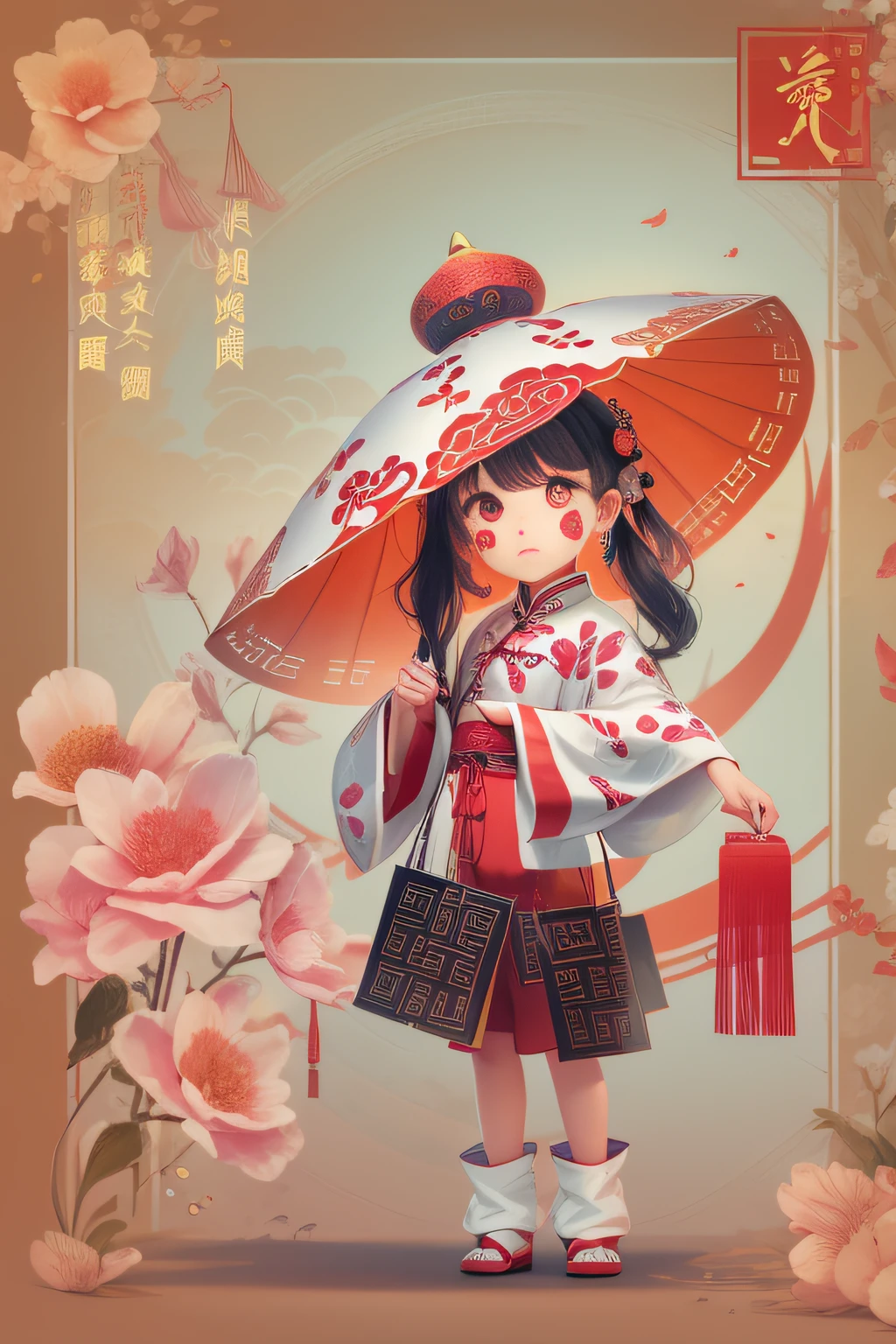 (China - chic Chinese girl,anatomy correct,Oriental elements),(China - funky illustration:1.5,Vector painting:1.5),(Chinese colors,senior color matching,gradient backgrounds,white backgrounid),(The is very detailed,Reasonable design,Clear lines,High- sharpness,best qualtiy,tmasterpiece,offcial art,movie light effect,4K)