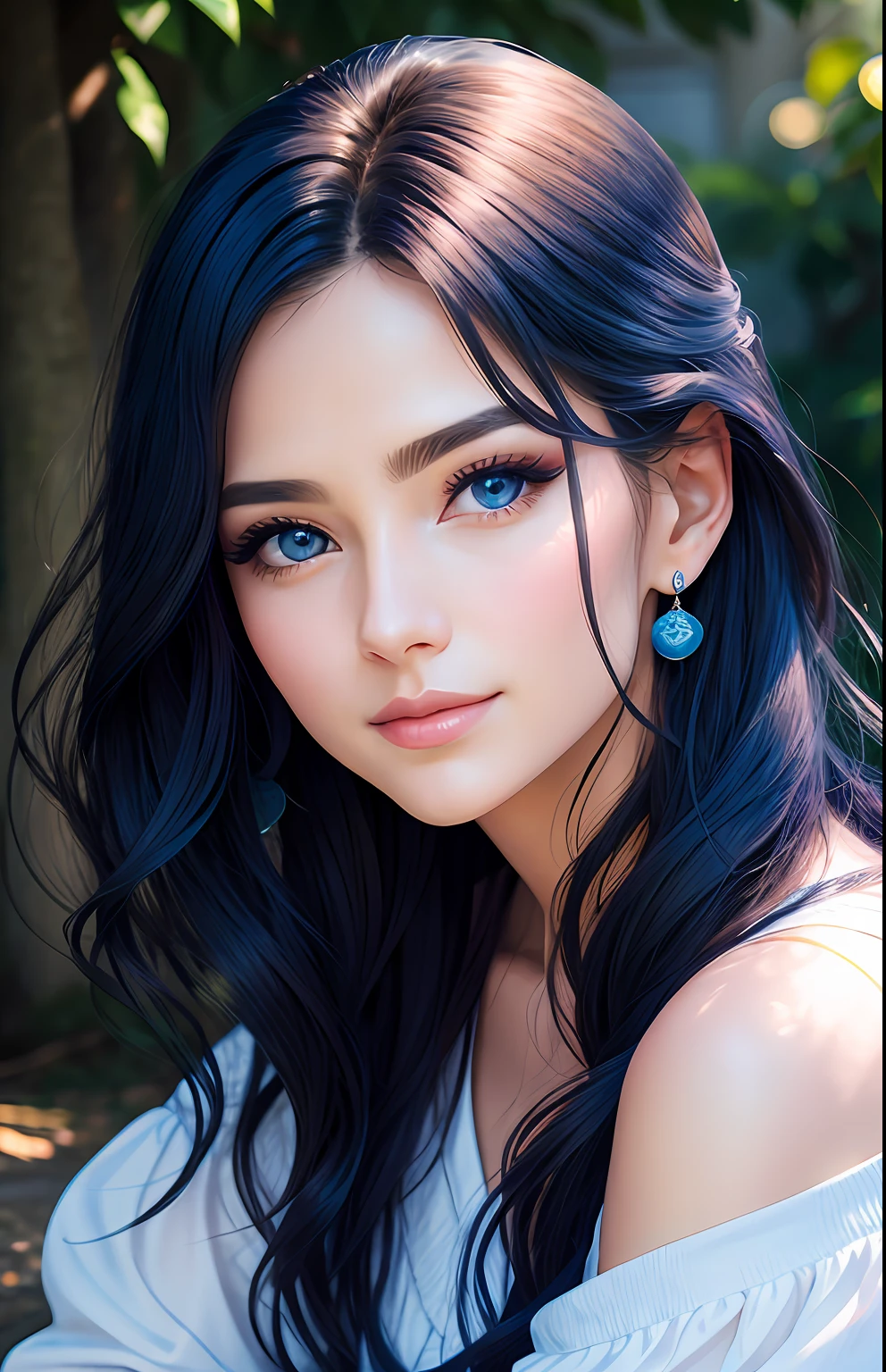 animesque、portraitures、One Person20age、Pretty Woman、Moisturized eyes、Casual clothing、a picture、oval jaw、beautiful countenance、The hair、Blue eyes with a beautiful glow,,、LDS Art