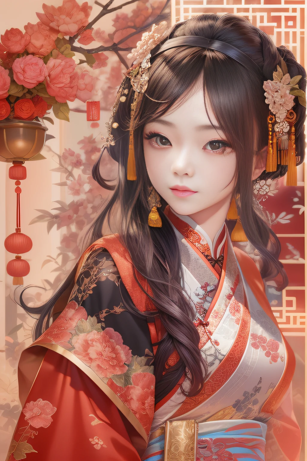 (China - chic Chinese girl,anatomy correct,Oriental elements),(China - Stylish illustration:1.5,Vector painting:1.5),(Chinese colors,senior color matching,gradient backgrounds,white backgrounid),(The is very detailed,reasonable design,Clear lines,High- sharpness,best qualtiy,tmasterpiece,offcial art,movie light effect,4K)