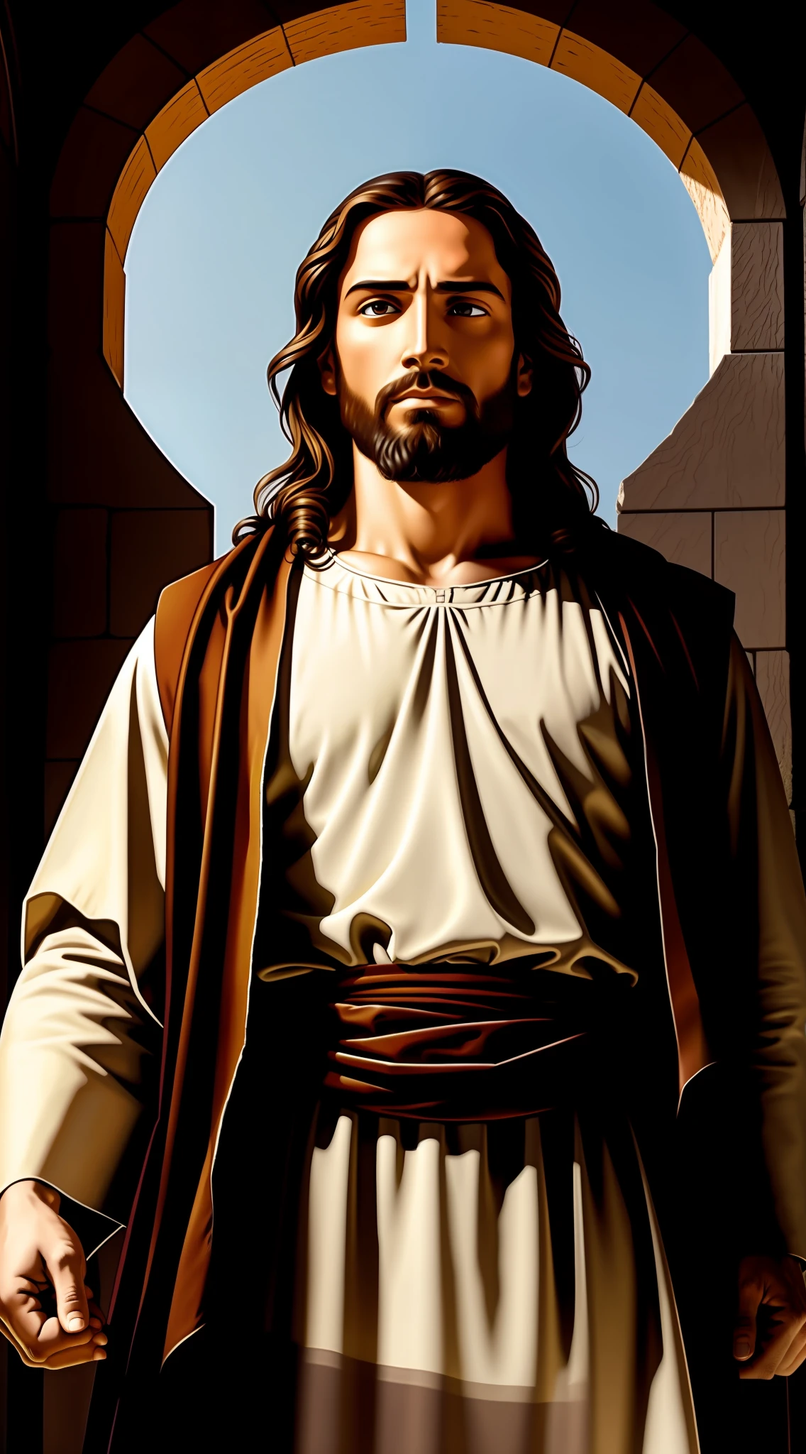 an image of Jesus, imposing