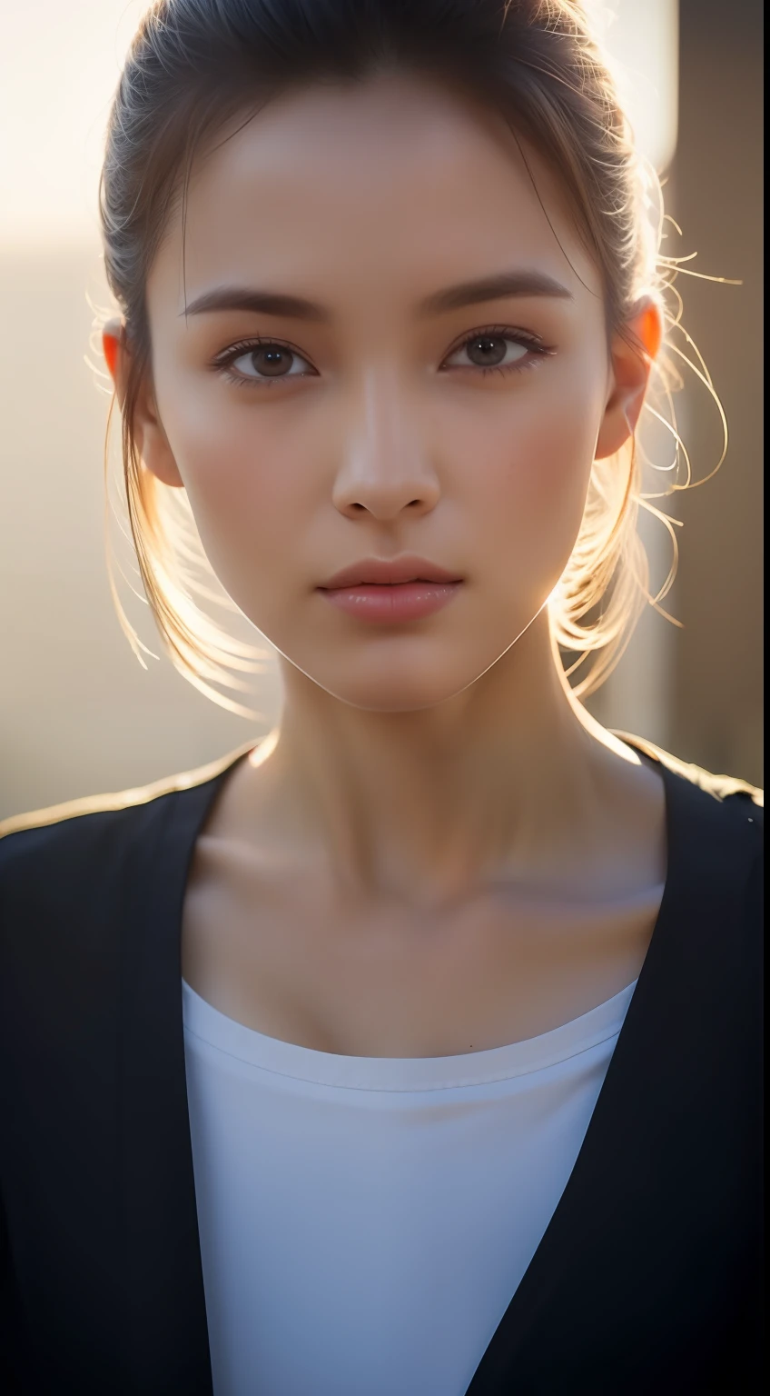 dressed, (photo realistic:1.4), (hyper realistic:1.4), (realistic:1.3),
(smoother lighting:1.05), (increase cinematic lighting quality:0.9), 32K,
1girl,20yo girl, realistic lighting, backlighting, light on face, ray trace, (brightening light:1.2), (Increase quality:1.4),
(best quality real texture skin:1.4), finely detailed eyes, finely detailed face, finely quality eyes,
(tired and sleepy and satisfied:0.0), face closeup, t-shirts,
(Increase body line mood:1.1), (Increase skin texture beauty:1.1)