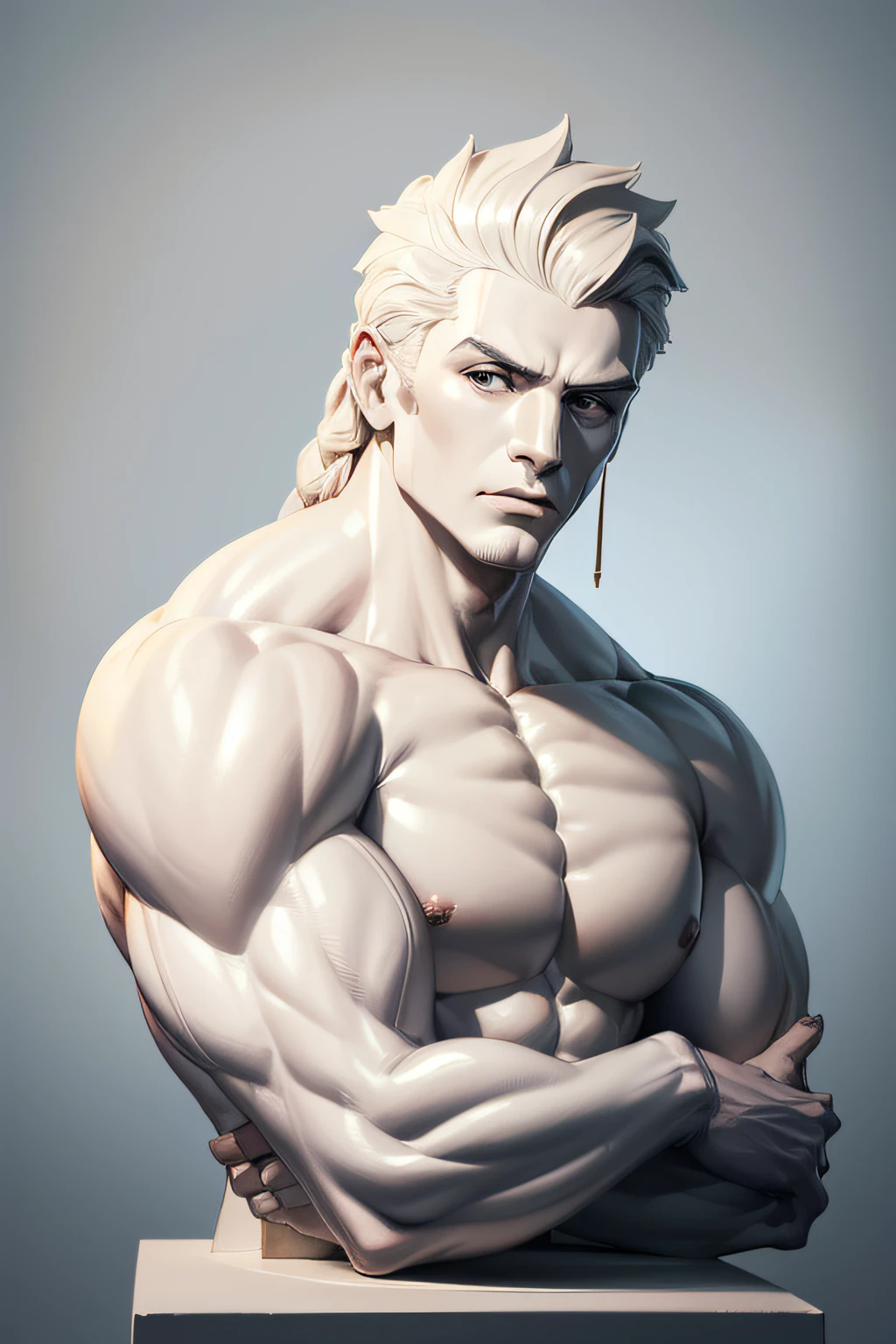 estatua realista, branca, frontal, abstrata, pensando, fundo branco, masculino , magro, sem musculo