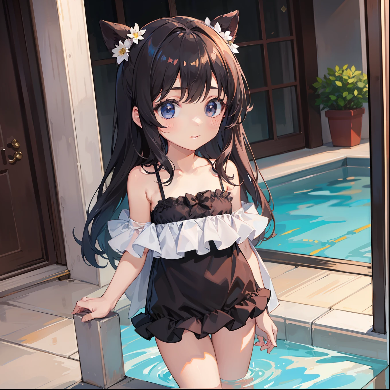 Cute little girl s top-quality masterpiece Normal five fingers Lustrous hair swim wears swimming pools