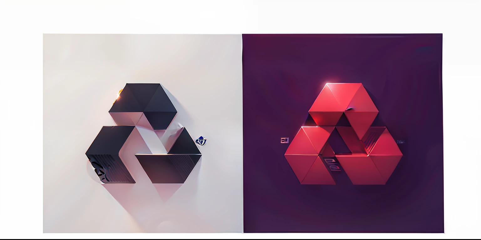 (((Logo close-up:1.2) AND (Brown logo+Gray logo)) AND (Escher style+Penrose style:1.2))，(2D solid shape logo:1.1)，(Maximalism+Angular:1.2)，Form exploration，Red and purple，geomerty，simplified shapes。