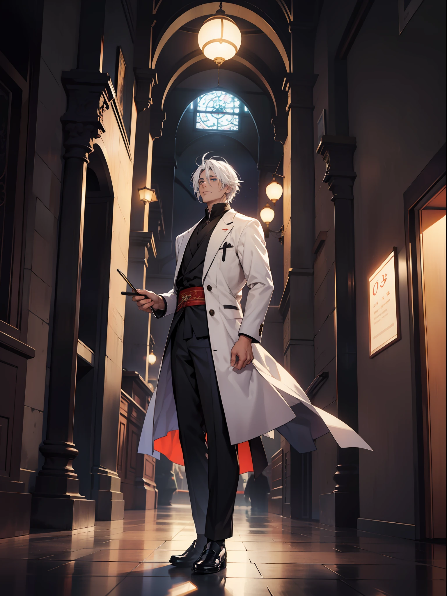 of a guy,Douluo,White hair,standing on your feet,the night,