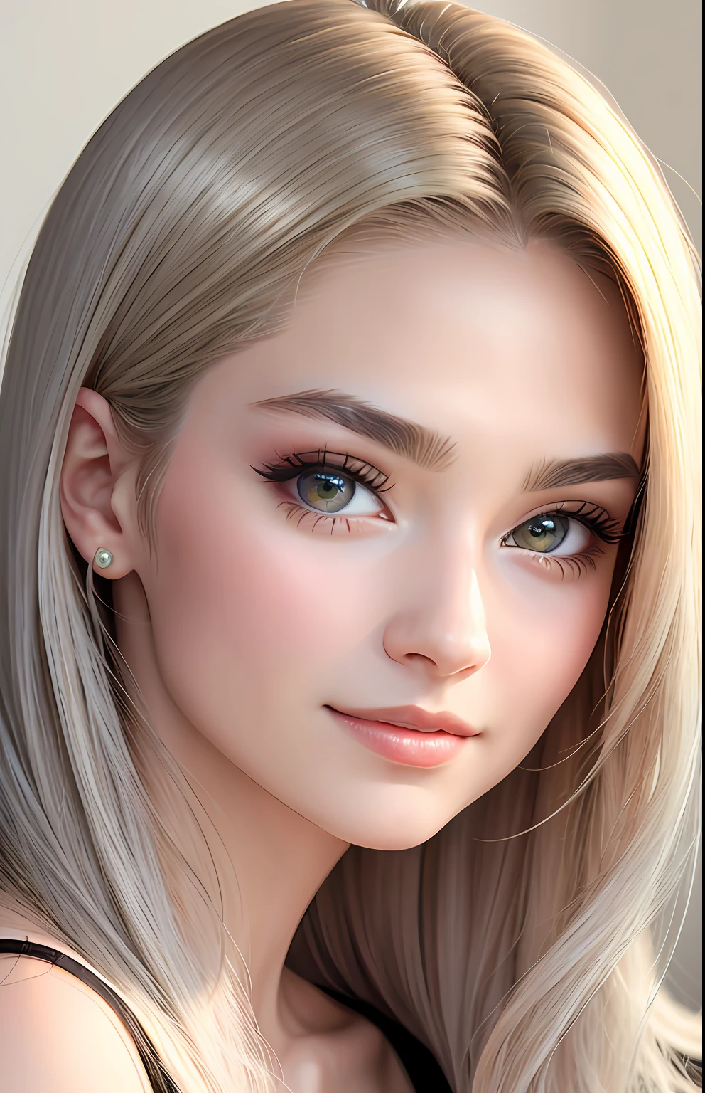 animesque、portraitures、One Person20age、Pretty Woman、Moisturized eyes、Casual clothing、a picture、oval jaw、beautiful countenance、The hair、Silvery eyes with a beautiful shine,,、LDS Art