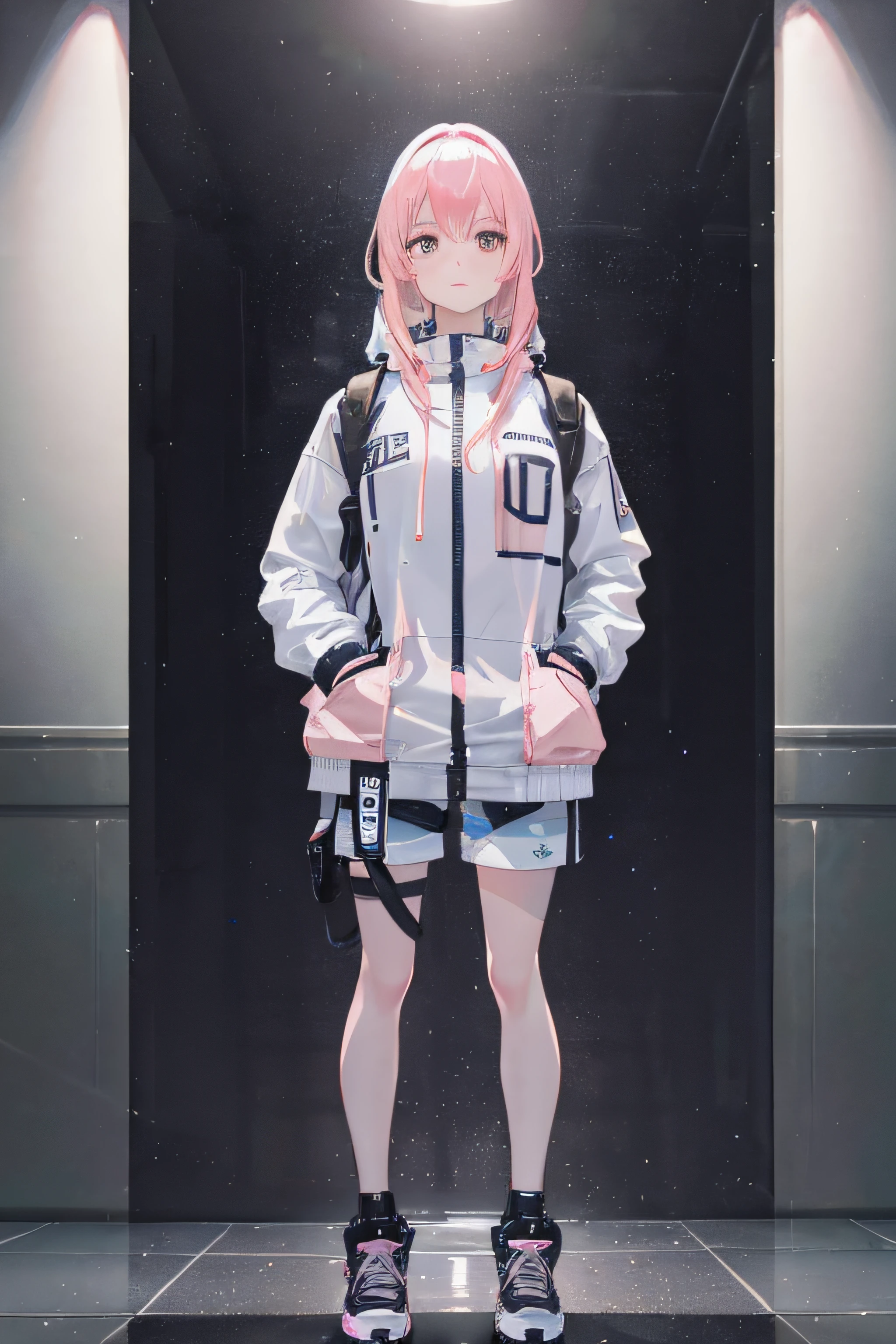 a girl blowing a big bubblegum with both of her hand in her pocket, Realistic, (masterpiece, top quality, best quality, official art), very detailed, full body standing in a clear white background, sneaker shoes, wearing a women's shorts, (hands in pocket:1.4),  (big bubblegum:1.4), (Shibuya:1.4), (night lights:1.4), (Thick Body:1.4), (Long Pink Hair:1.4), Brown Eyes, HDR (High Dynamic Range), Ray Tracing, NVIDIA RTX, Super-Resolution, Unreal 5, Subsurface Scattering, PBR Texturing, Post-Processing, Anisotropic Filtering, Depth-Of-Field ,Maximum Clarity And Sharpness, Multi-Layered Textures, Albedo And Specular Maps, Surface Shading, Accurate Simulation Of Light-Material Interaction, Octane Render, Two-Tone Lighting, Low ISO, White Balance, Rule Of Thirds, Wide Aperture, 8K RAW, Efficient Sub-Pixel, Sub-Pixel Convolution, (Luminescent Particles:1.4), {{Masterpiece, Best Quality, Extremely Detailed CG, Unity 8k Wallpaper, 3D, Cinematic Lighting, Lens Flare}},