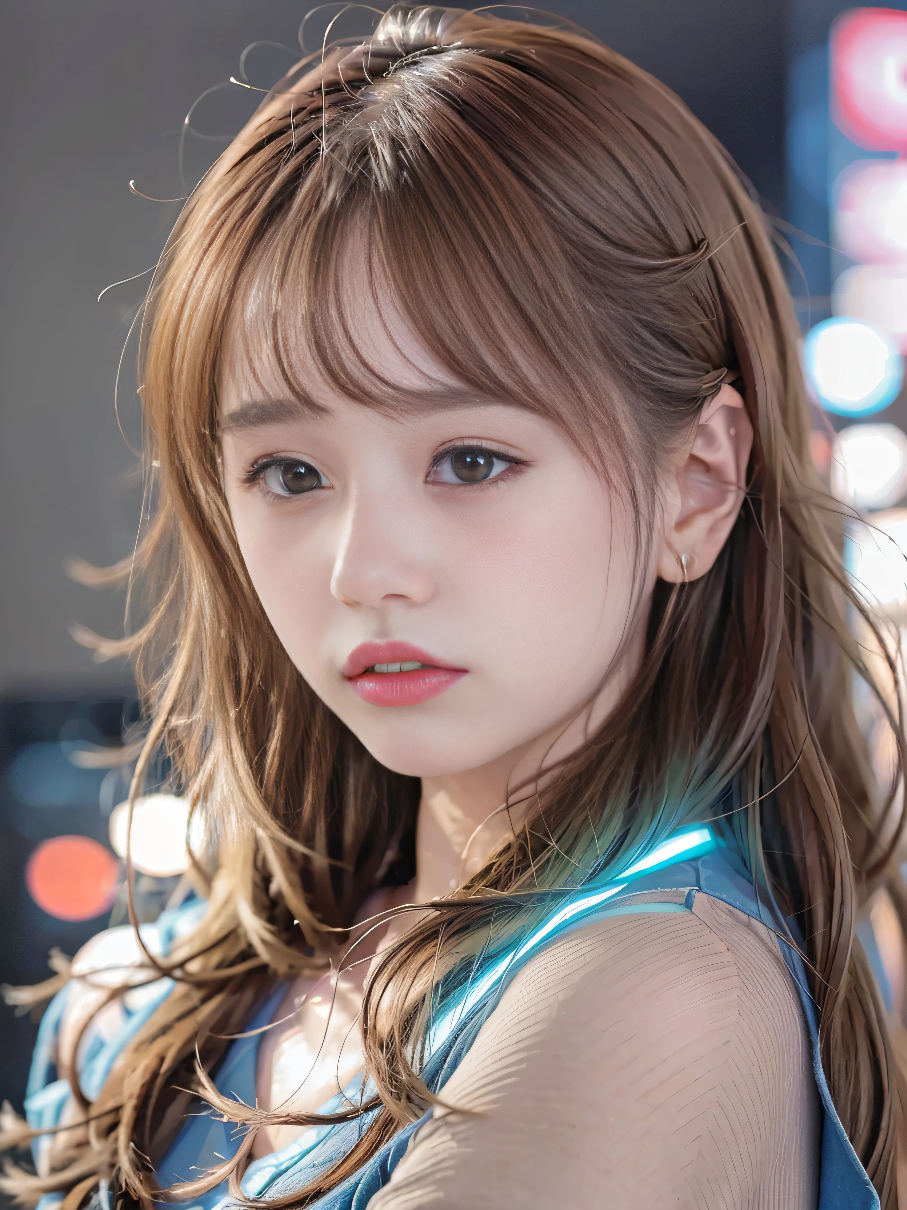 top-quality、masterpiece、超A high resolution、(Photorealsitic:1.4)、Raw photo、Detailed CG image quality、cyberpunk beautiful girl、Beautiful fece、1girl in、detailed portrait、8K picture quality、bright colour、concept-art、Cinematic and dramatic atmosphere、foco nítido、Volumetric lighting、Cinematographic lighting、Wearing studio quality、Colorful neon lighting、depth of fields、Ambient lighting、Blurred foreground、blurry backround:1.3、