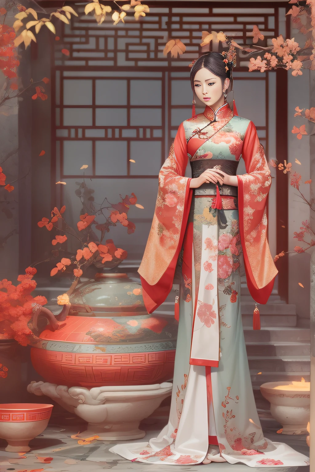 (China - Chic Chinese landscape,anatomy correct,Oriental elements),(China - Fashion illustration:1.5,Vector painting:1.5),(Chinese colors,senior color matching,gradient backgrounds,white backgrounid),(The is very detailed,reasonable design,Clear lines,High- sharpness,best qualtiy,tmasterpiece,offcial art,movie light effect,4K)