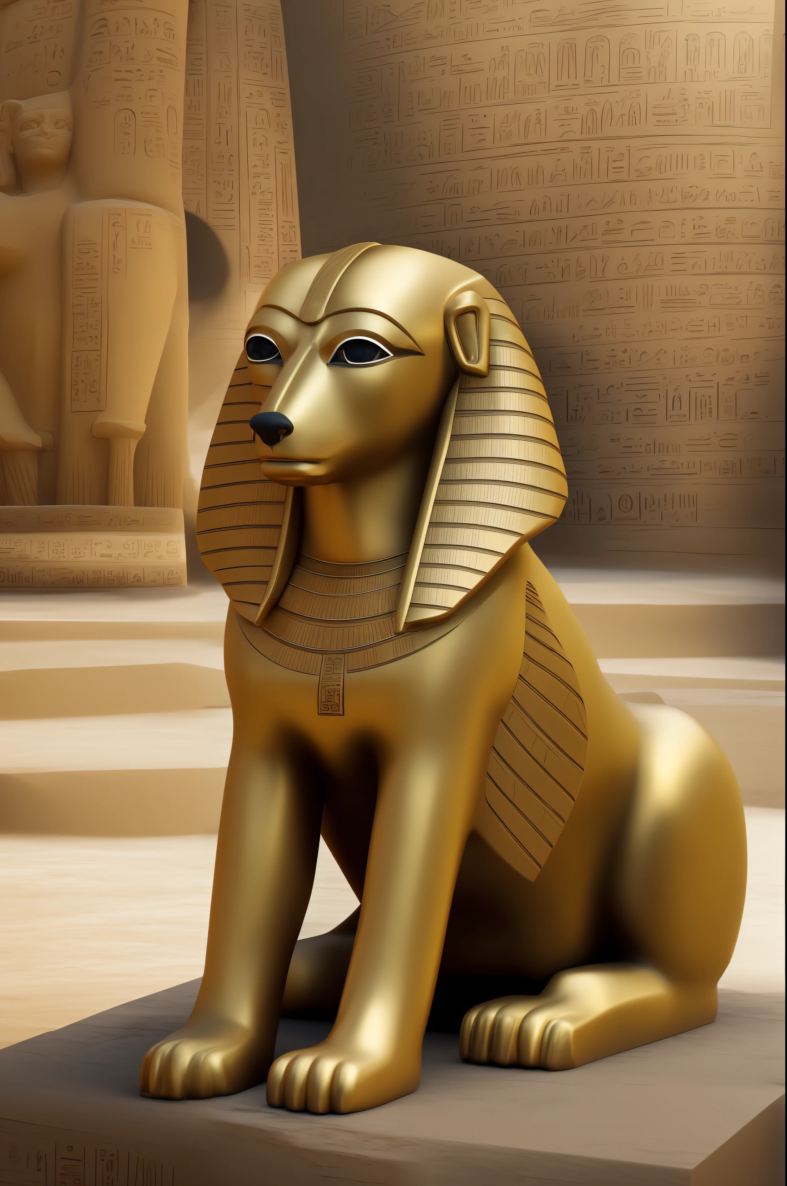 Egyptian sphinx in the shape of a dog, Ancient Egyptian art style, 8K, realista