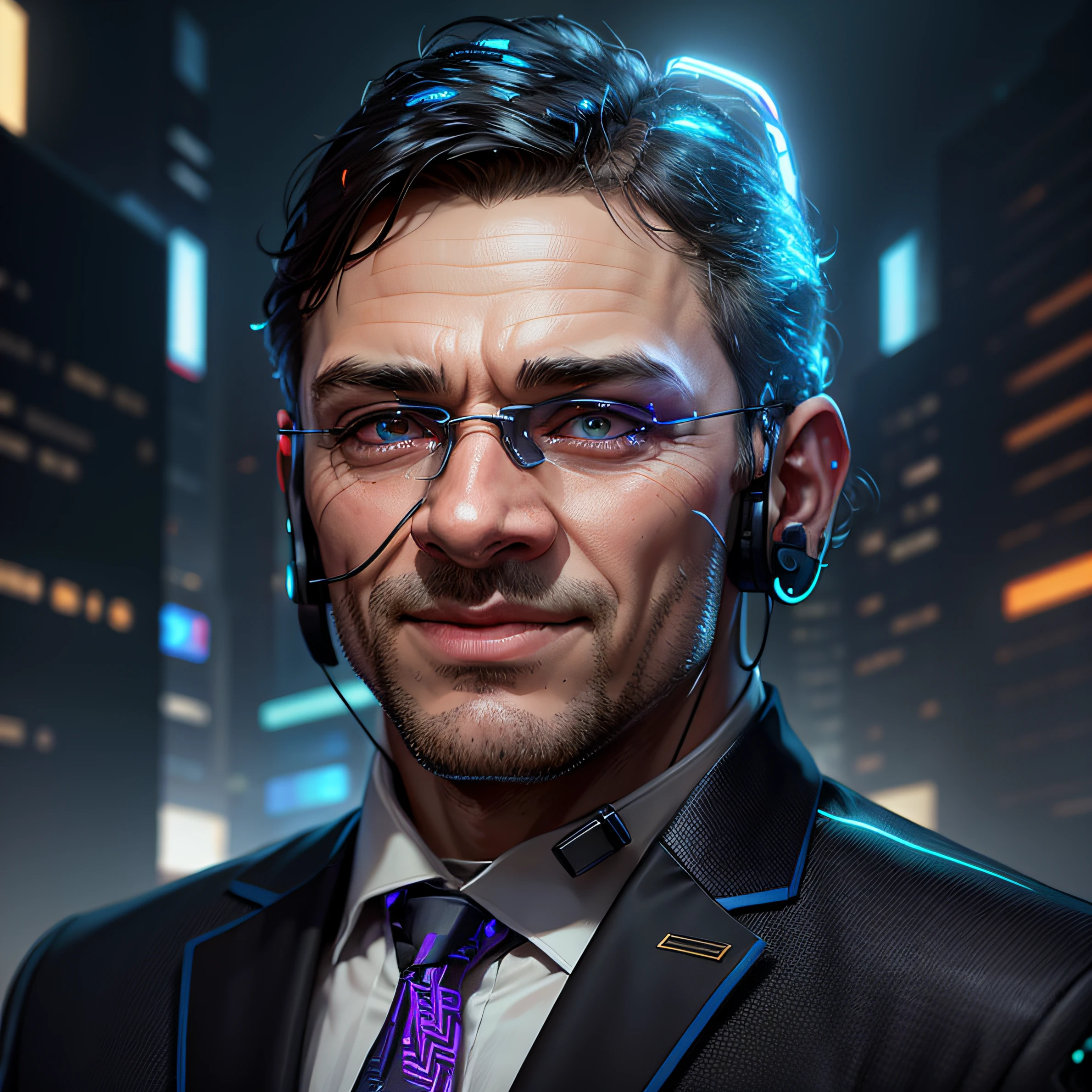 change background cyberpunk handsome man, realistic face, 8k, ultra realistic,