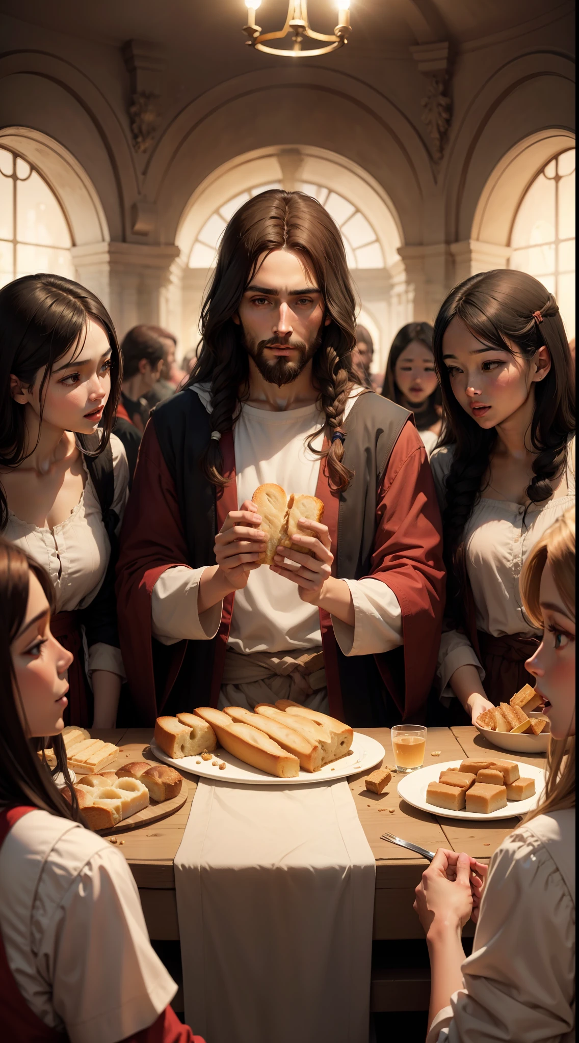Jesus Christ sharing bread with his disciples