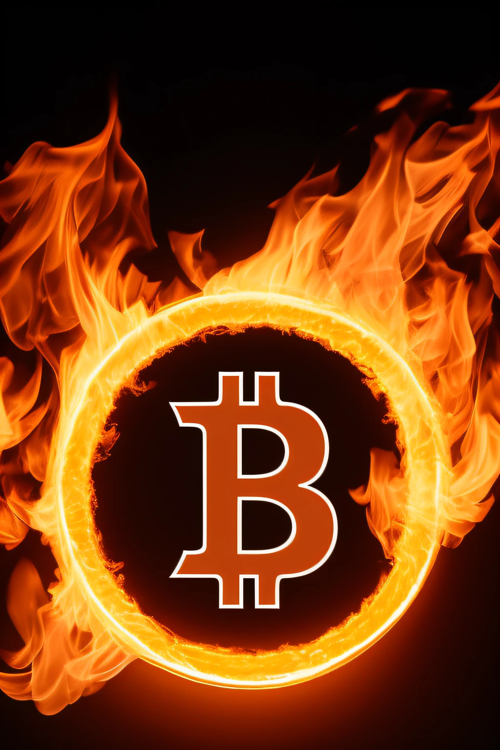 a bitcoin inside a circle of fire