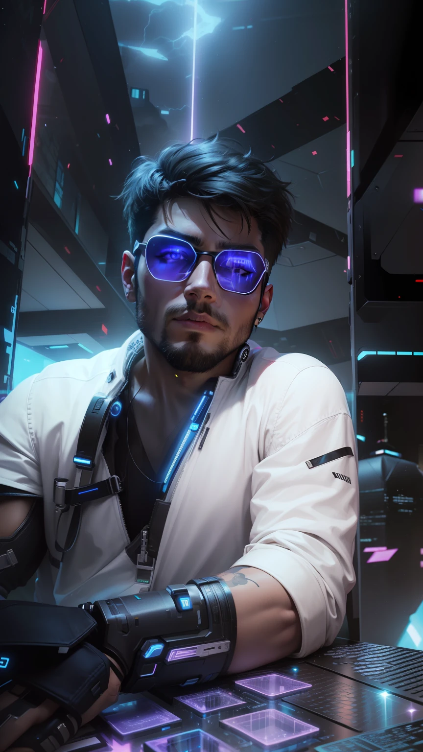 Change background cyberpunk handsome boy, realistic face, 8k, ultra realistic