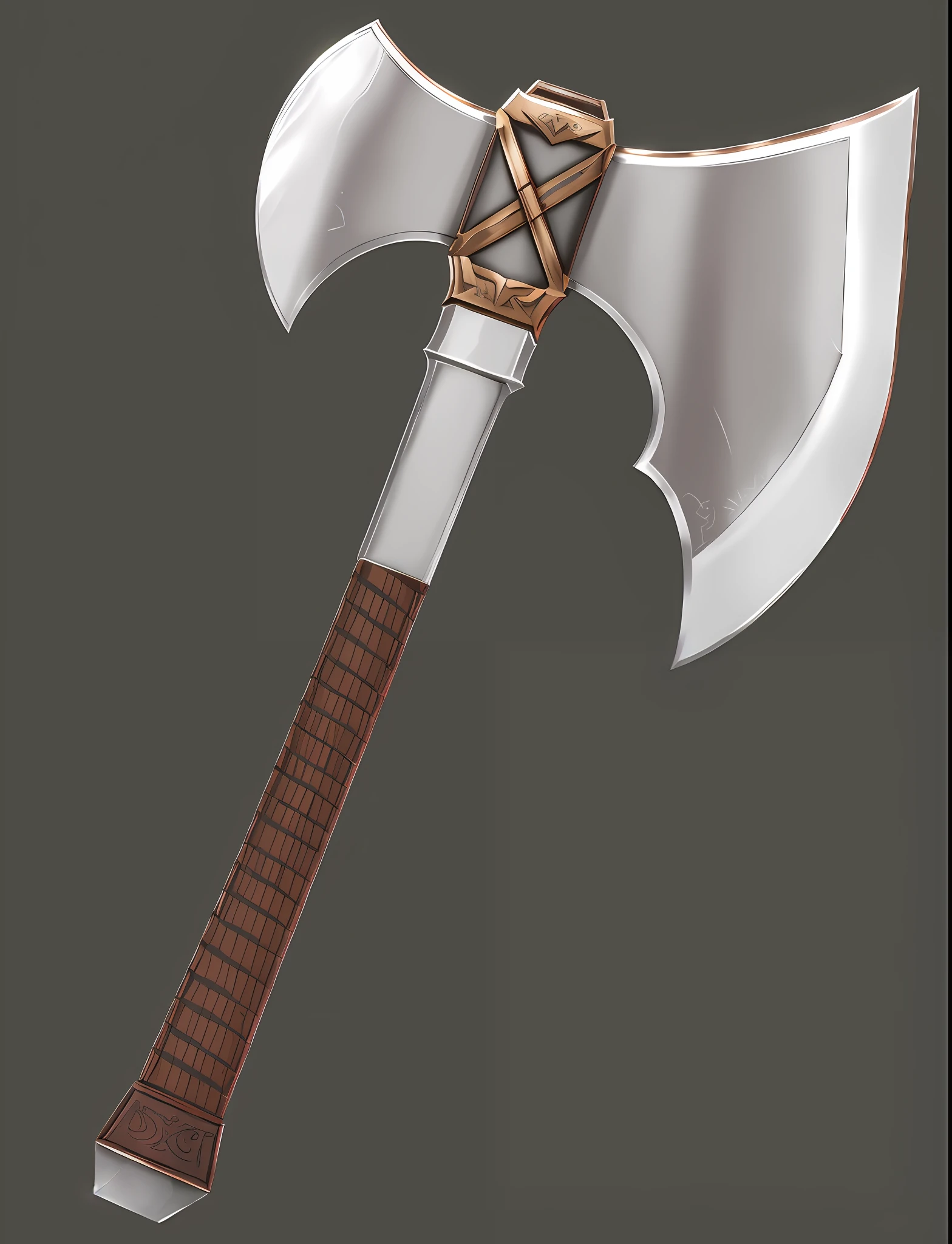 There is a large metal axe with a wooden handle, hache de guerre, hache de guerre, Fantasy RPG Weapon Art, very flat shading, Arme fantastique, RPG game element, Faux fantaisie, Conception de la lame, RPG element, Weapon design, Epic fantasy weapon art, Conception de la faux, ombrage simple, Arme naine, War blade weapon, Conception des accessoires, Concept Art of the weapon