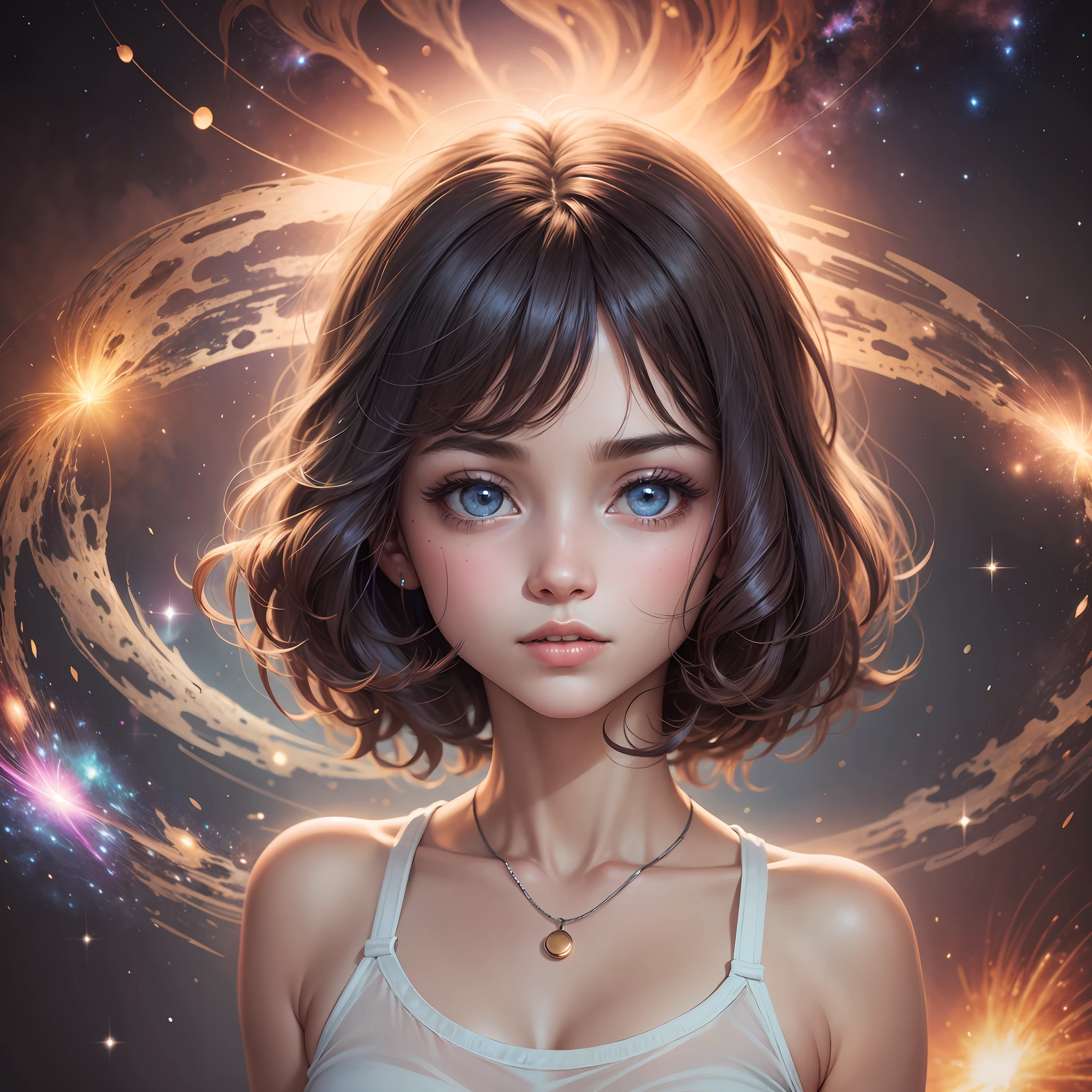 Uma menina com camisola, aura, galaxy in eyes, cabelos como o vento --auto --s2