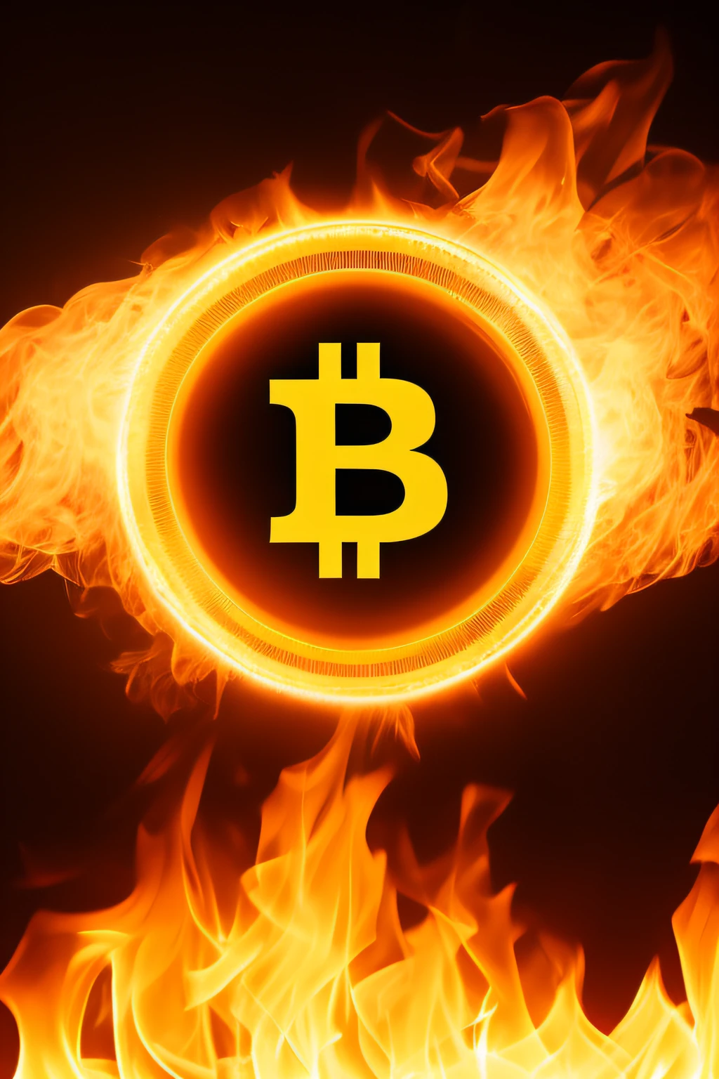 a bitcoin inside a circle of fire